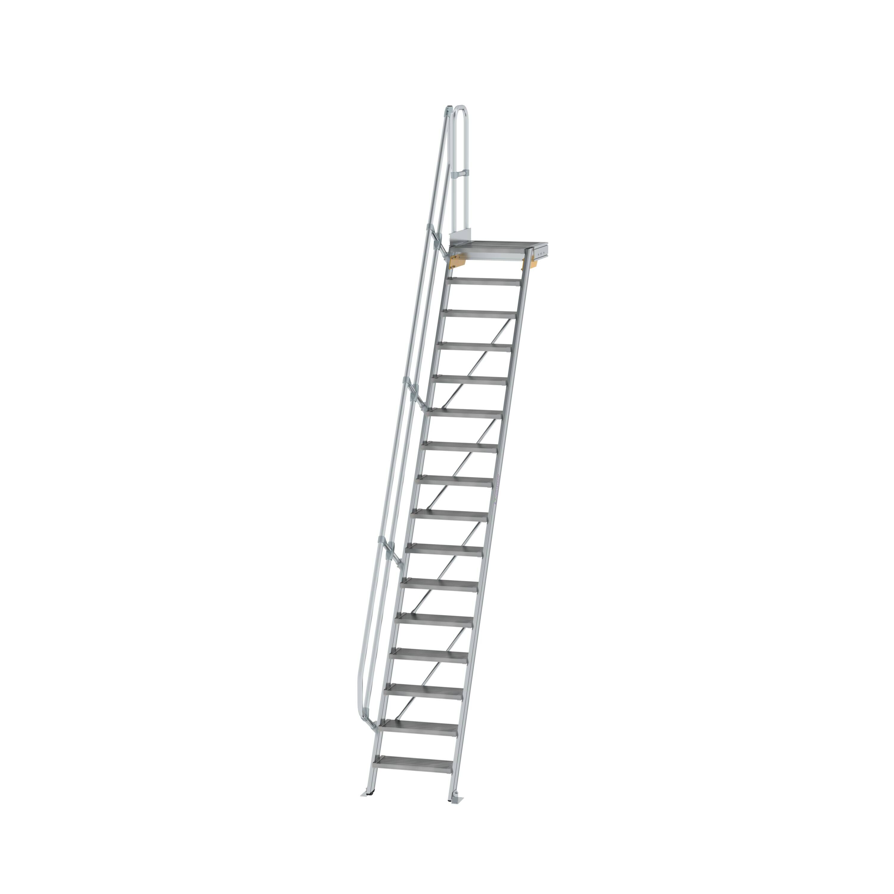 Treppe mit Plattform 60° Stufenbreite 600 mm 16 Stufen Aluminium geriffelt