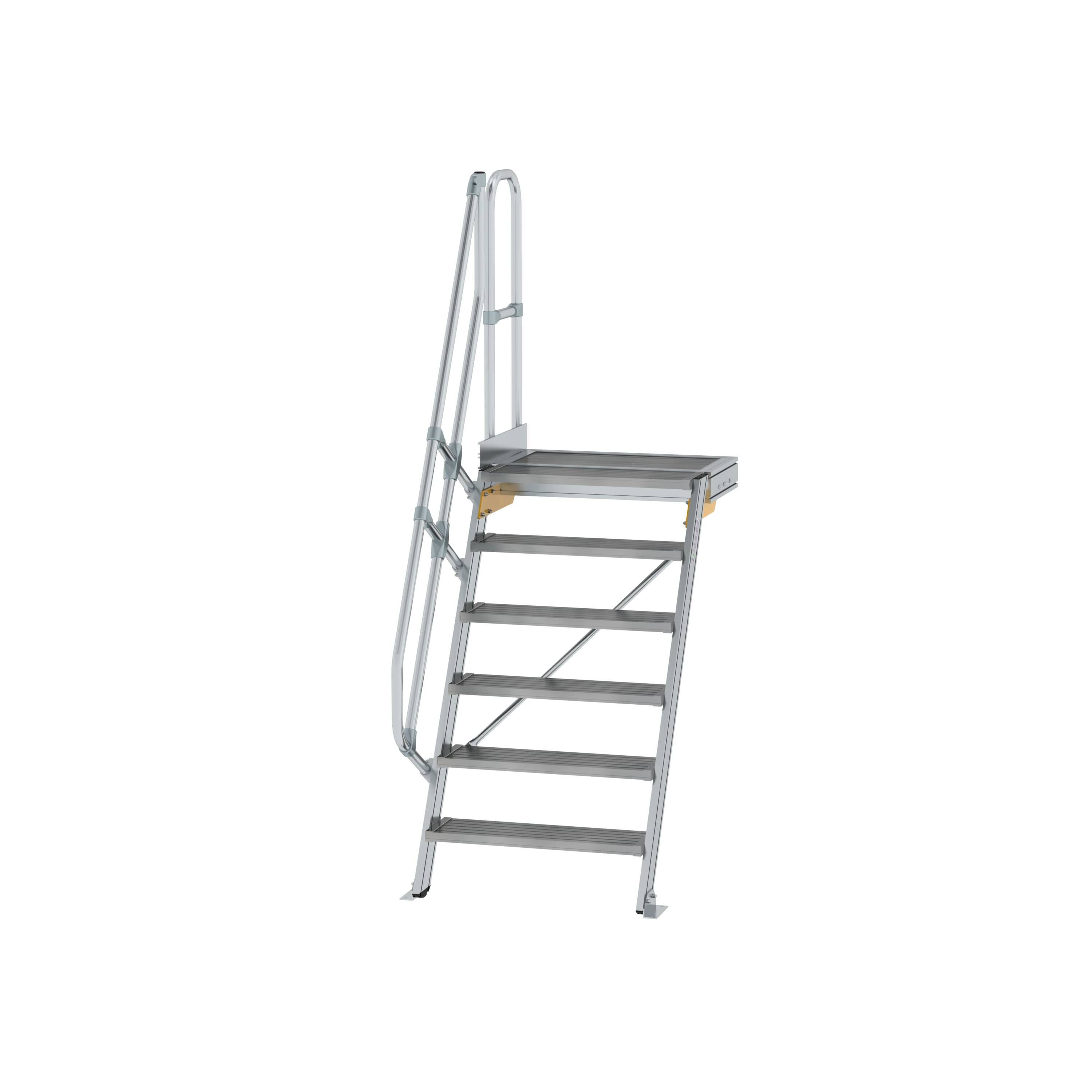 Treppe mit Plattform 60° Stufenbreite 800 mm 6 Stufen Aluminium geriffelt