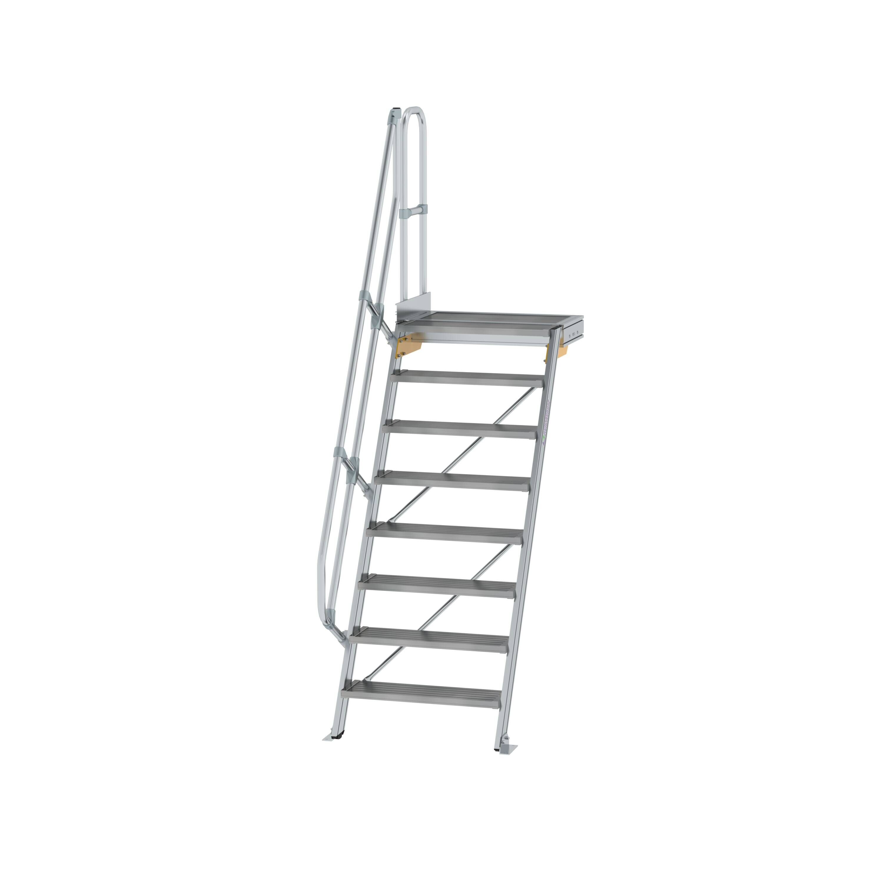 Treppe mit Plattform 60° Stufenbreite 800 mm 8 Stufen Aluminium geriffelt
