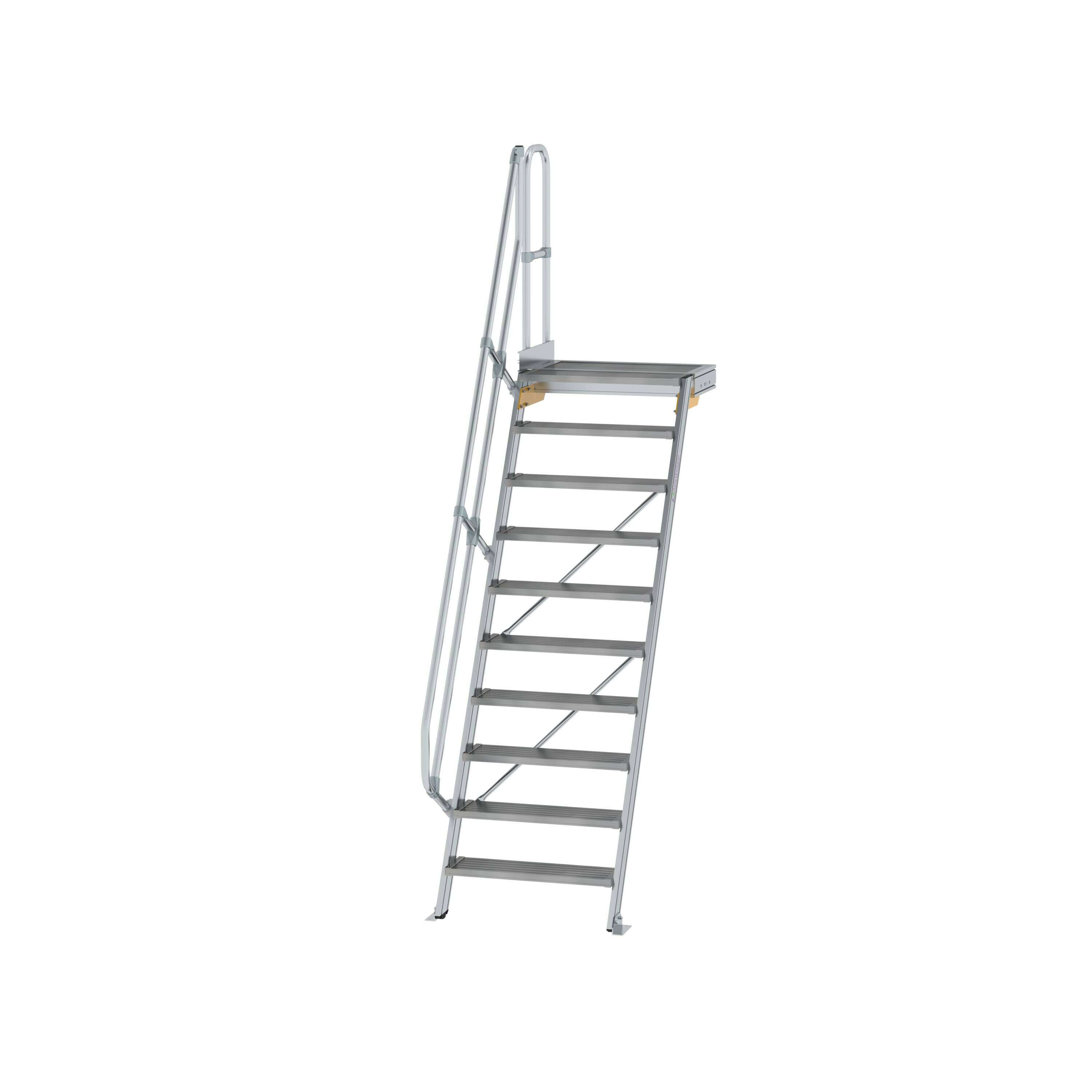 Treppe mit Plattform 60° Stufenbreite 800 mm 10 Stufen Aluminium geriffelt