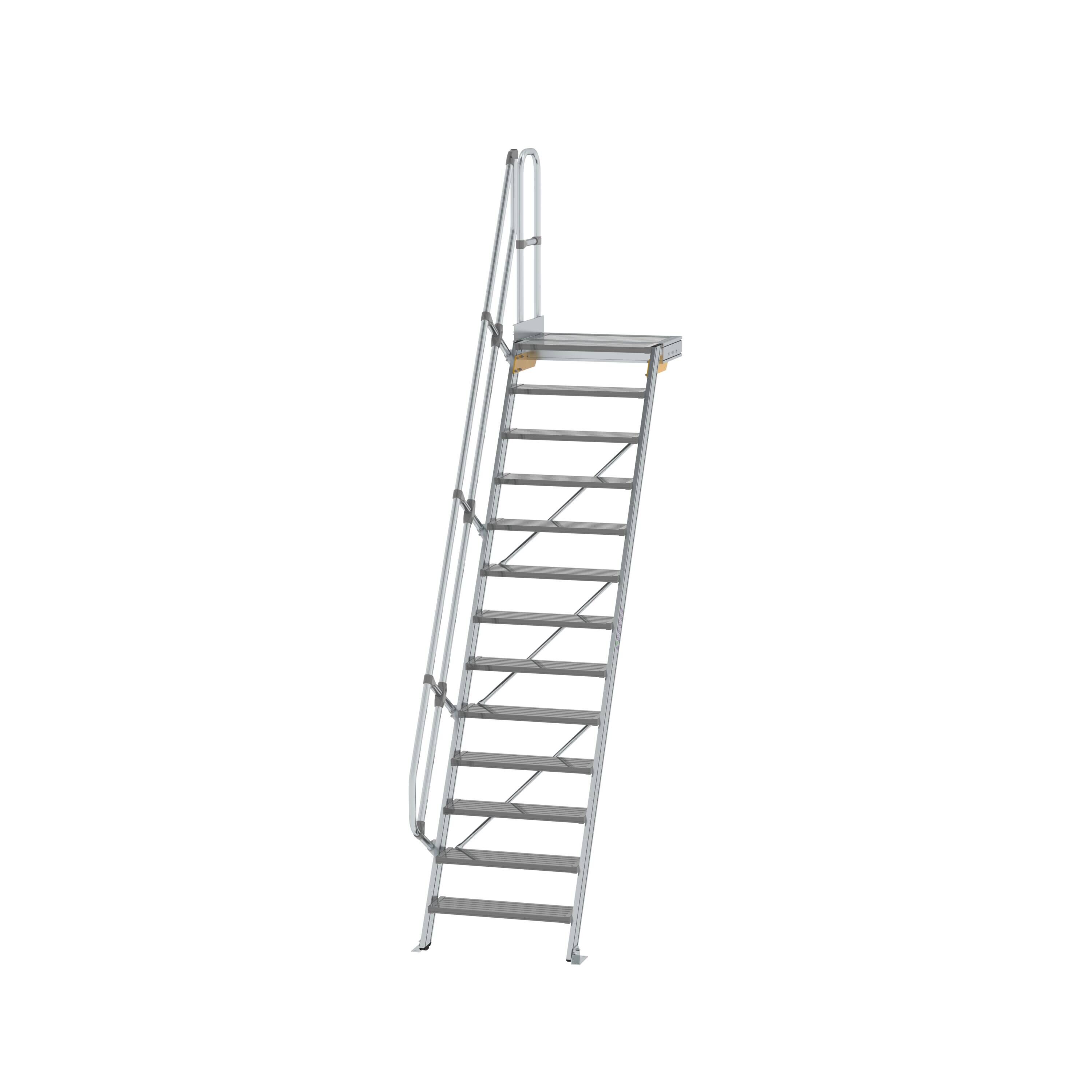 Treppe mit Plattform 60° Stufenbreite 800 mm 13 Stufen Aluminium geriffelt