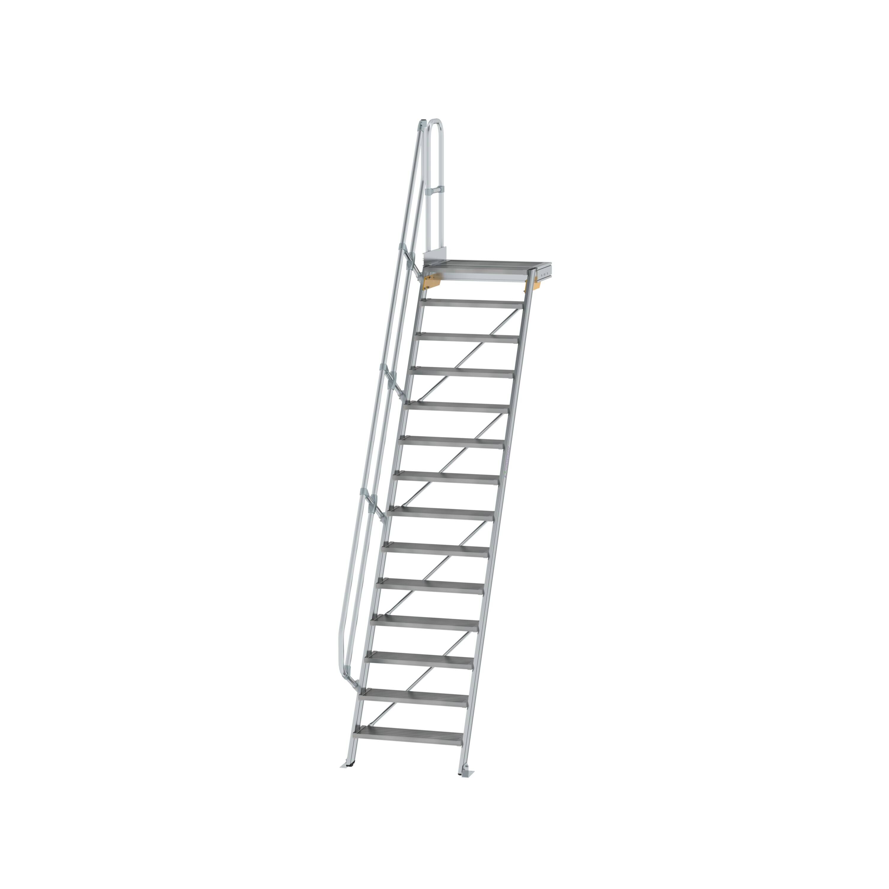Treppe mit Plattform 60° Stufenbreite 800 mm 14 Stufen Aluminium geriffelt