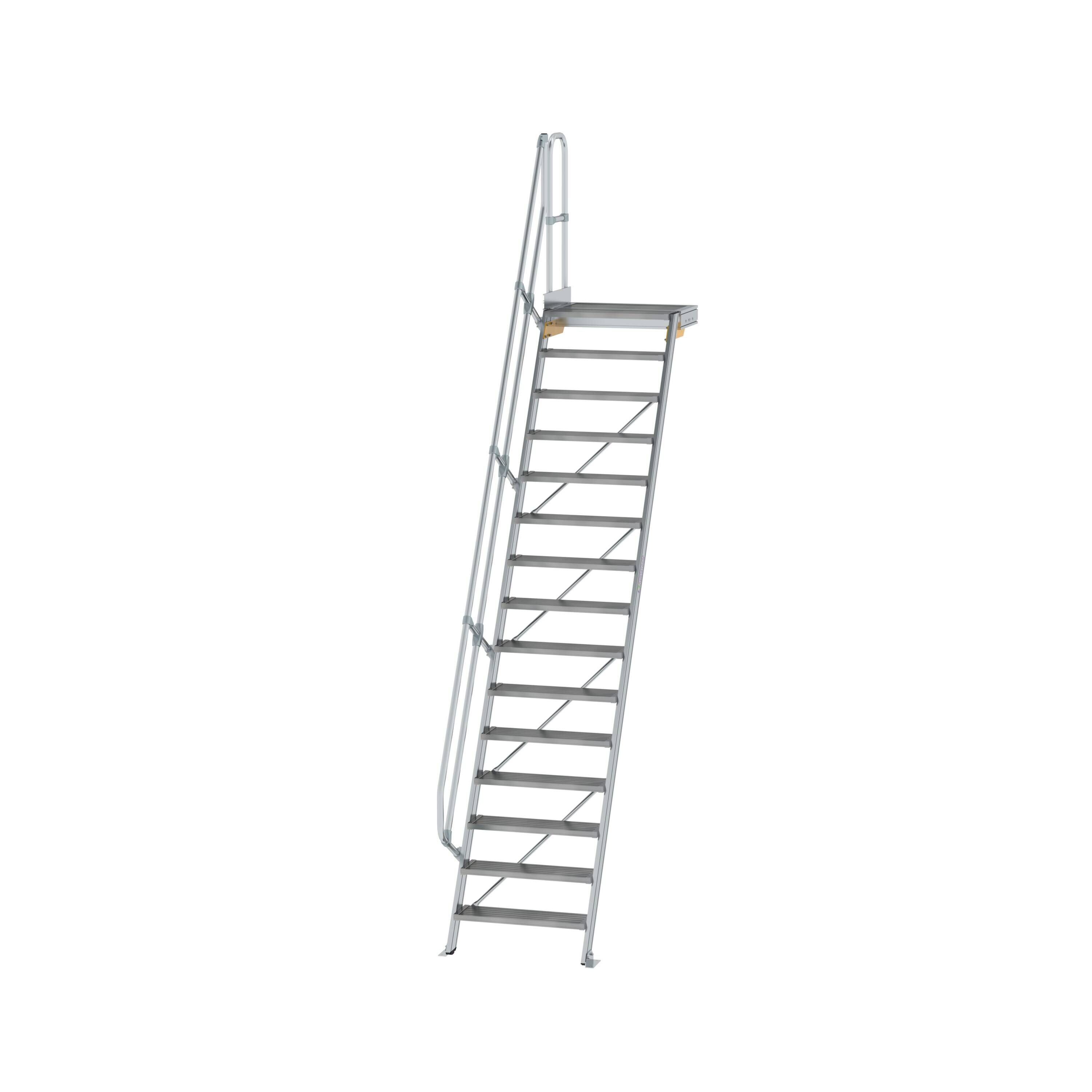 Treppe mit Plattform 60° Stufenbreite 800 mm 15 Stufen Aluminium geriffelt