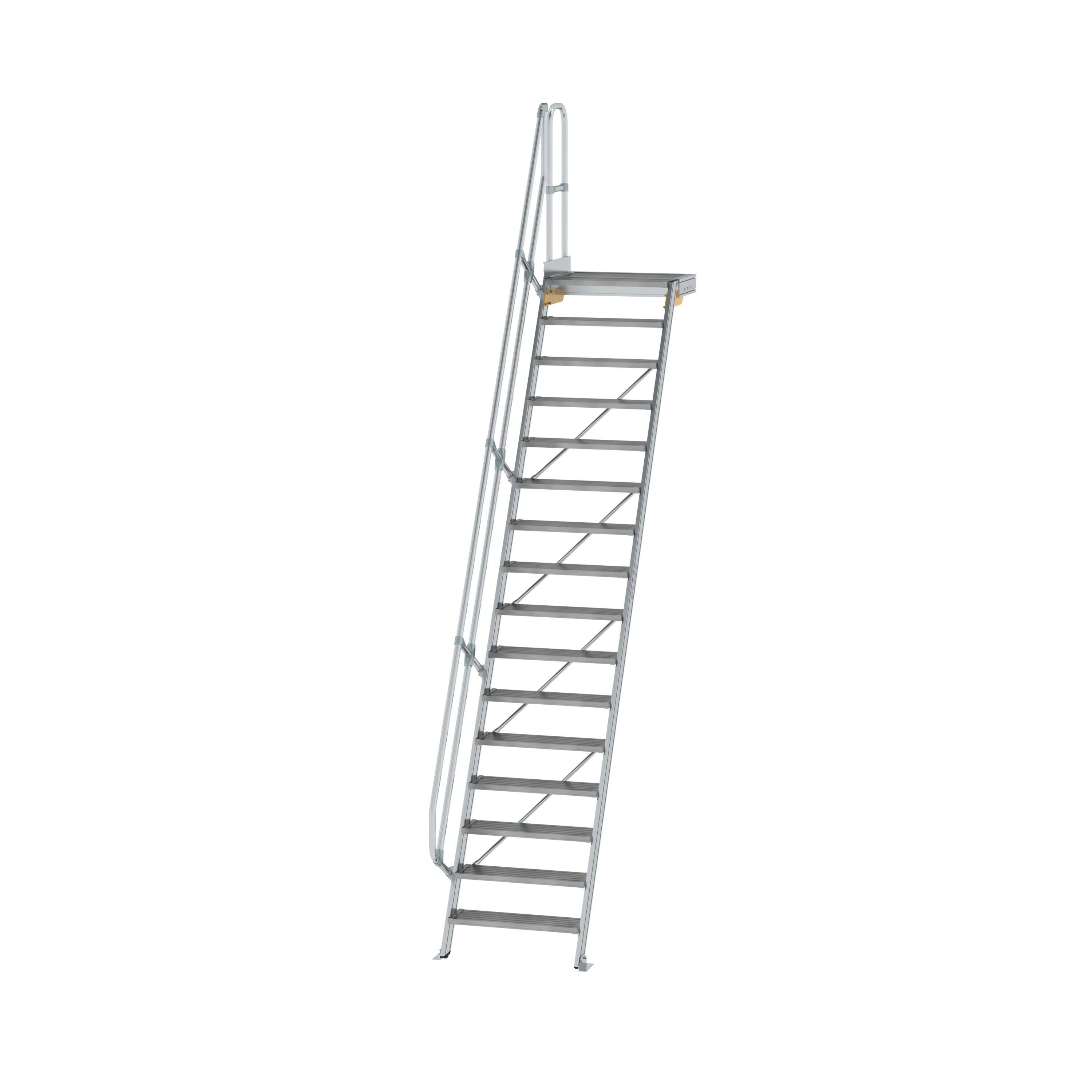 Treppe mit Plattform 60° Stufenbreite 800 mm 16 Stufen Aluminium geriffelt