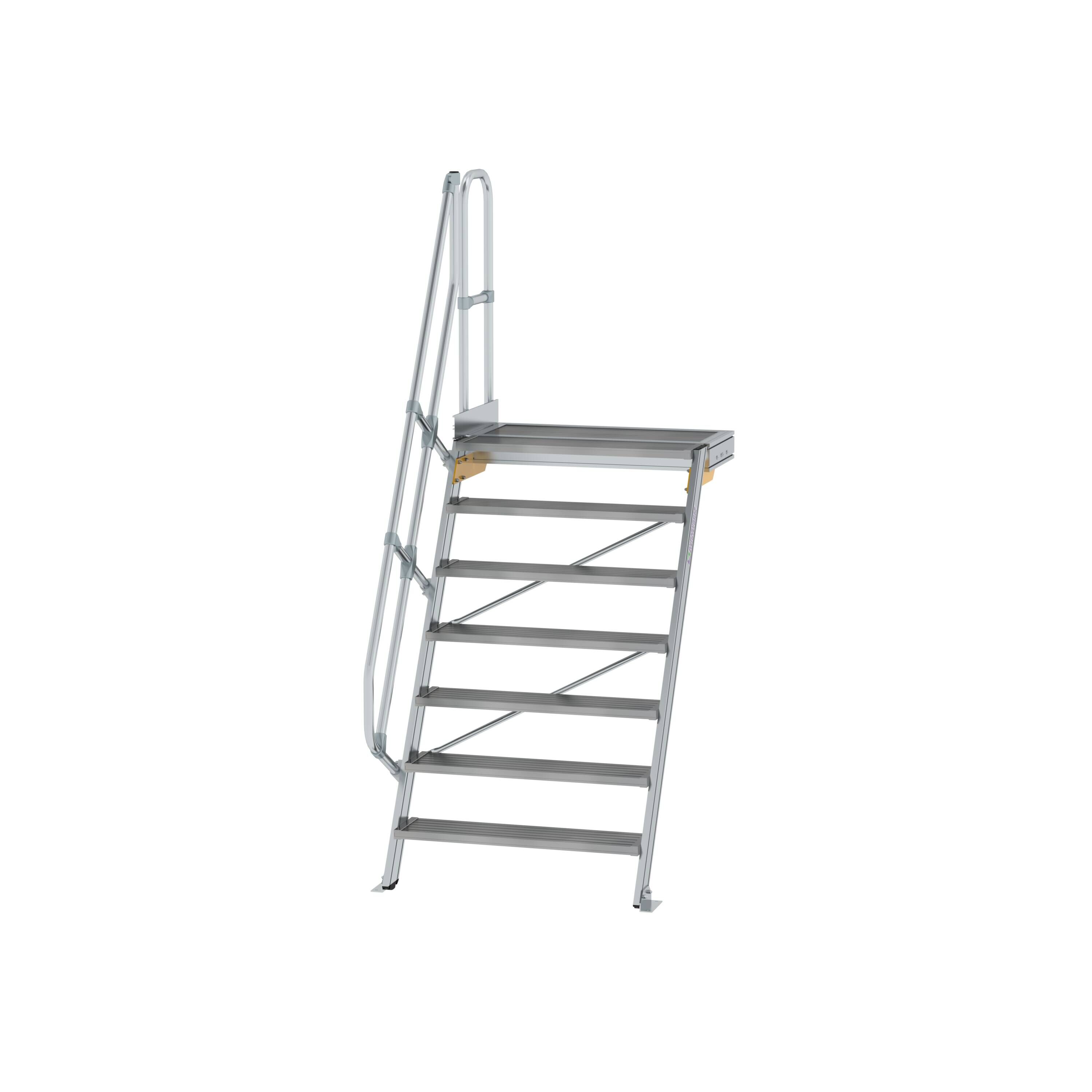 Treppe mit Plattform 60° Stufenbreite 1000 mm 7 Stufen Aluminium geriffelt