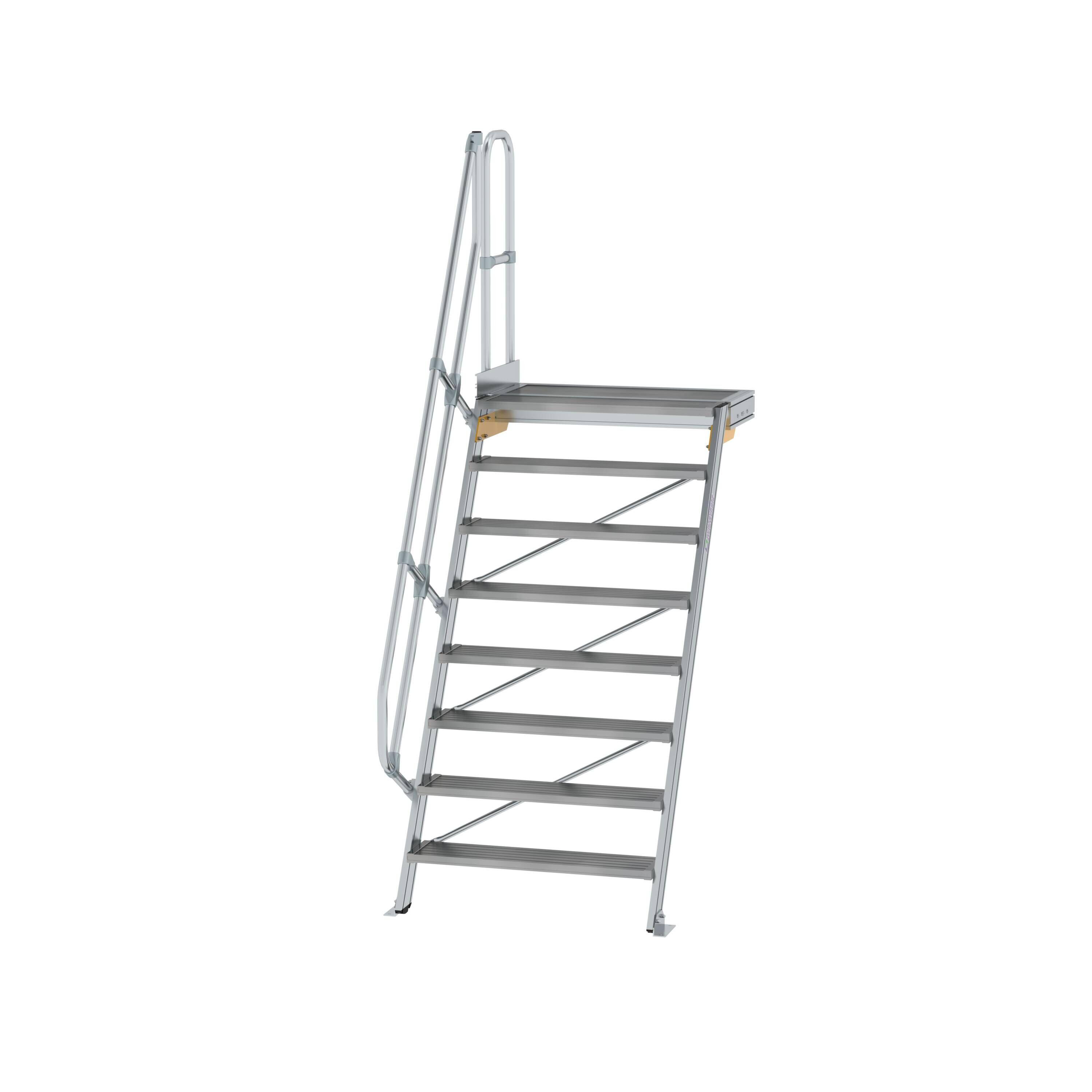 Treppe mit Plattform 60° Stufenbreite 1000 mm 8 Stufen Aluminium geriffelt