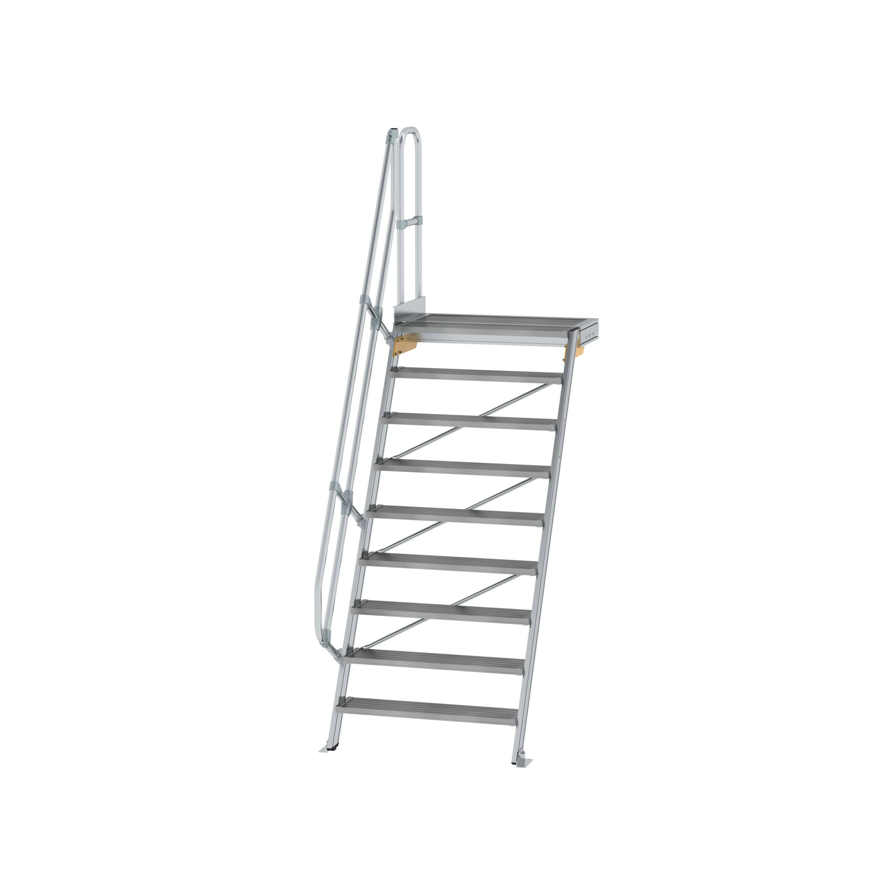 Treppe mit Plattform 60° Stufenbreite 1000 mm 9 Stufen Aluminium geriffelt