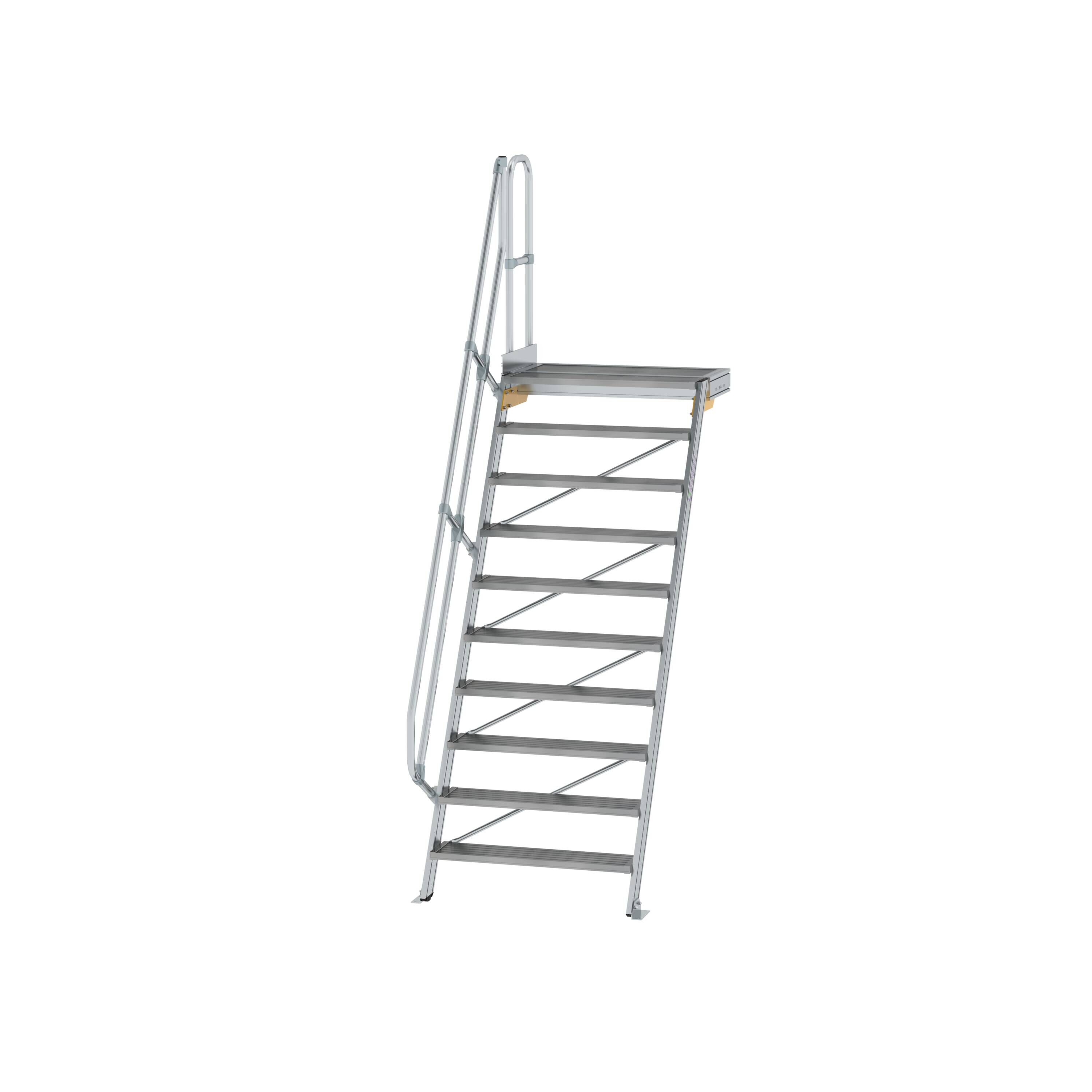Treppe mit Plattform 60° Stufenbreite 1000 mm 10 Stufen Aluminium geriffelt