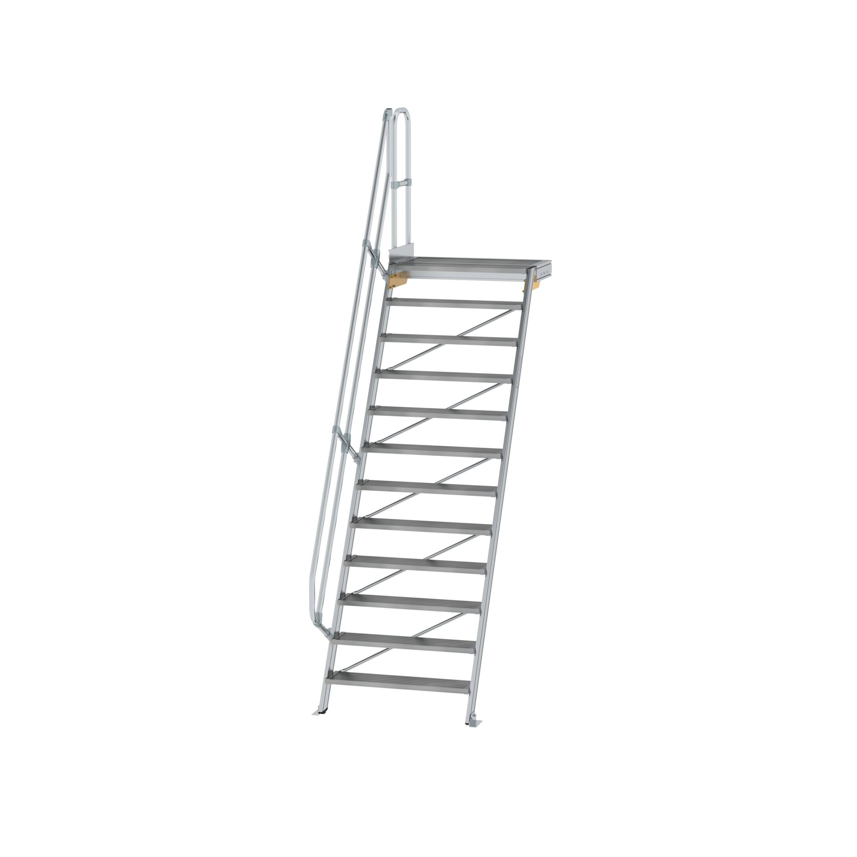 Treppe mit Plattform 60° Stufenbreite 1000 mm 12 Stufen Aluminium geriffelt