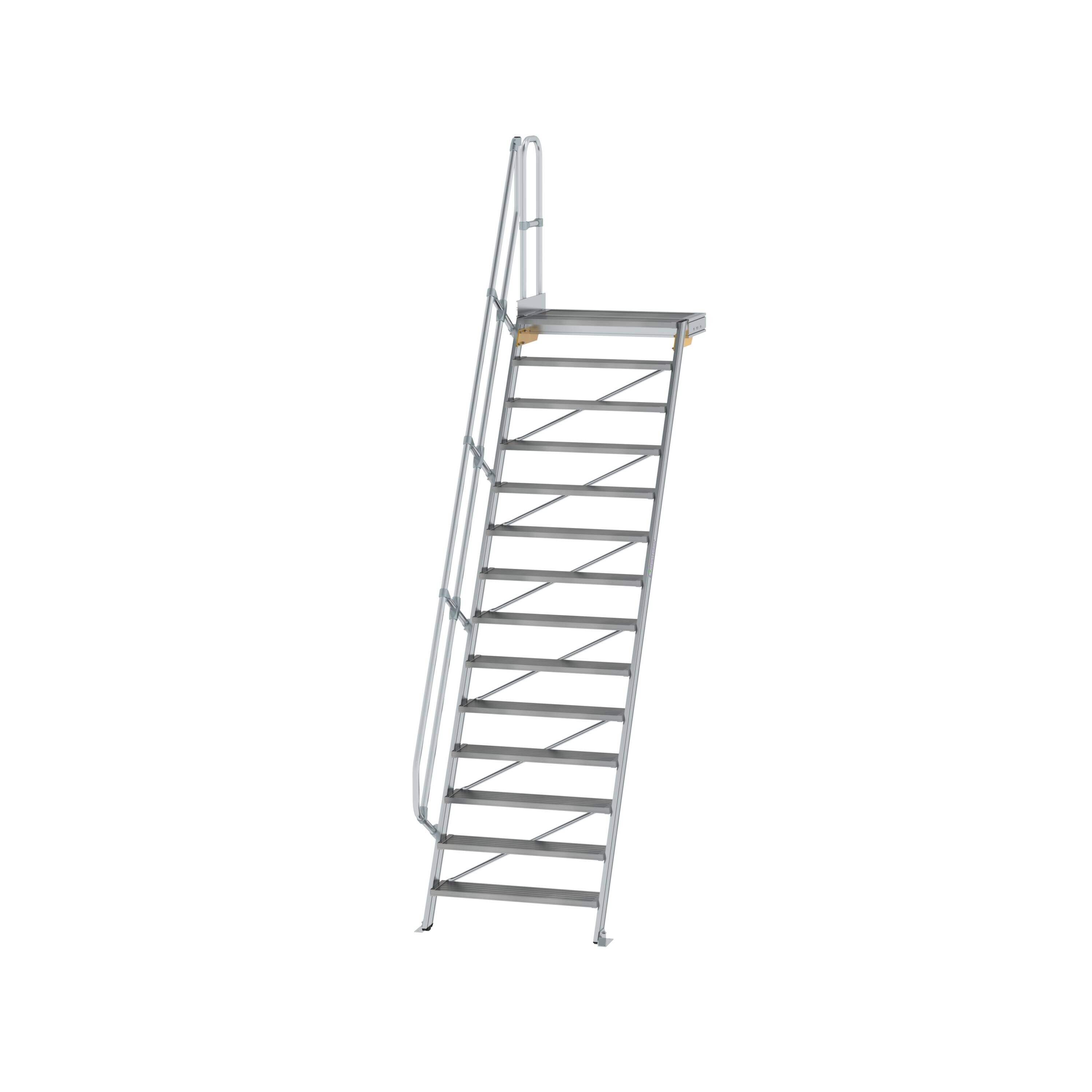 Treppe mit Plattform 60° Stufenbreite 1000 mm 14 Stufen Aluminium geriffelt