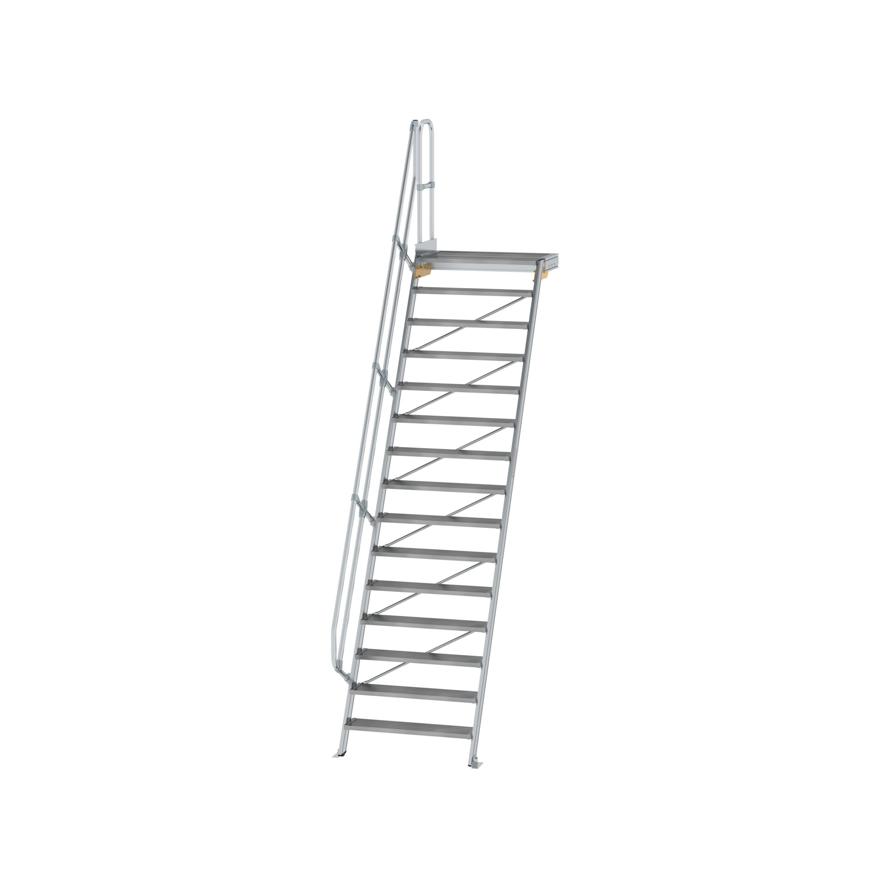 Treppe mit Plattform 60° Stufenbreite 1000 mm 15 Stufen Aluminium geriffelt