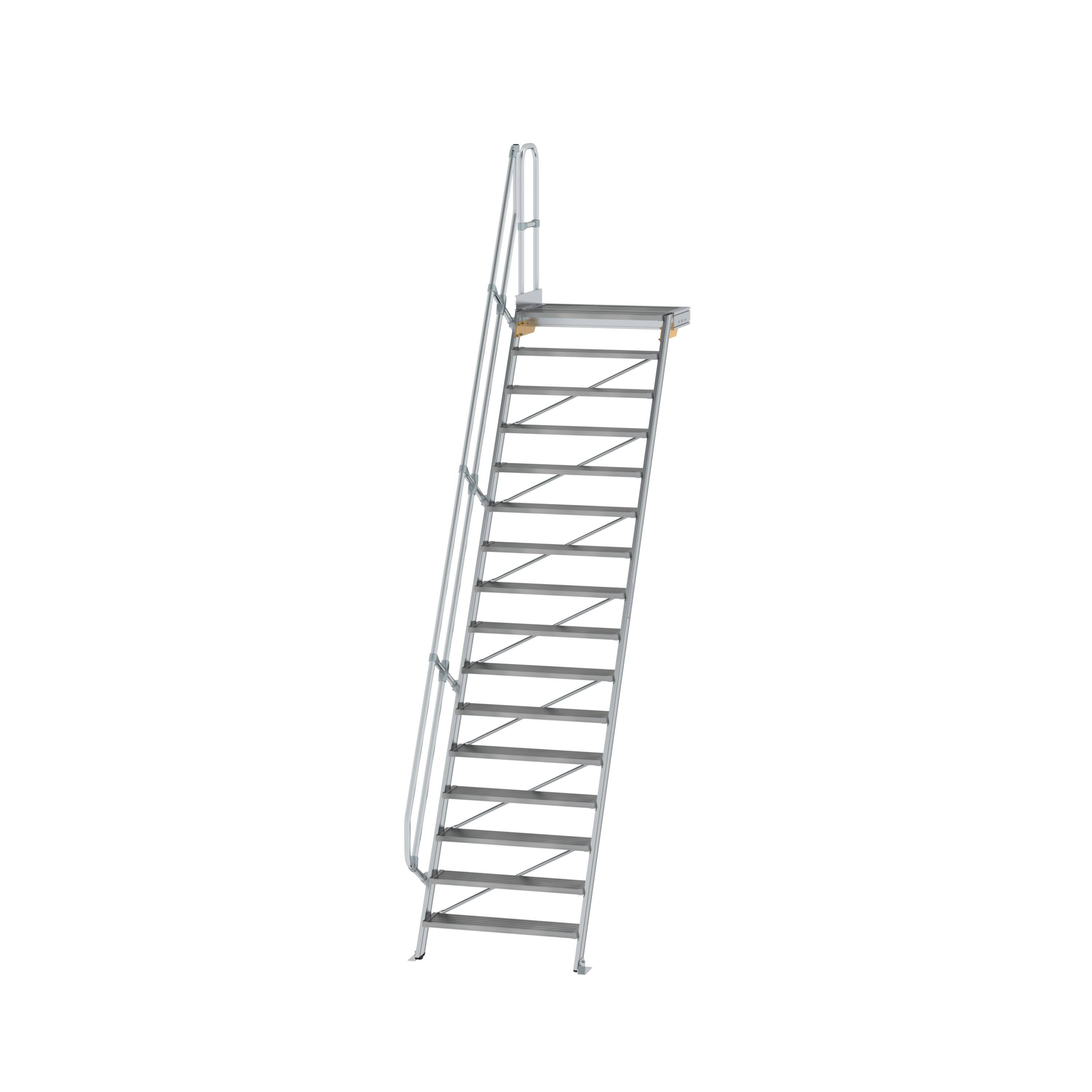 Treppe mit Plattform 60° Stufenbreite 1000 mm 16 Stufen Aluminium geriffelt
