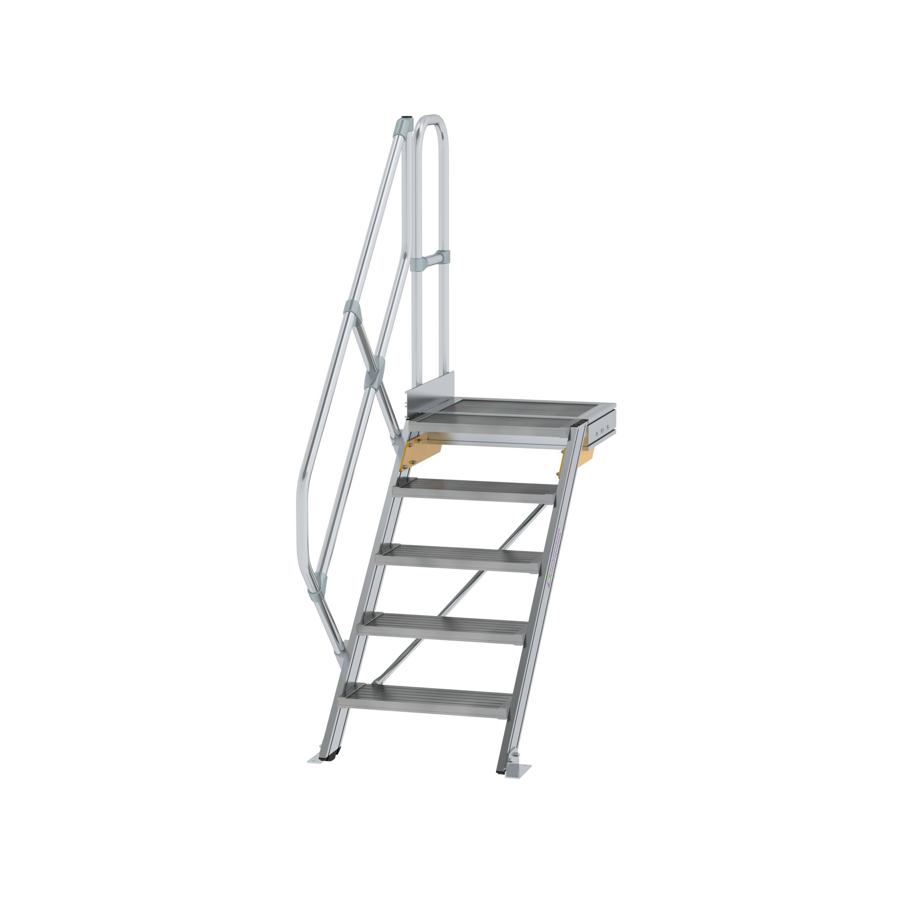 Treppe mit Plattform 45° Stufenbreite 600 mm 5 Stufen Aluminium geriffelt