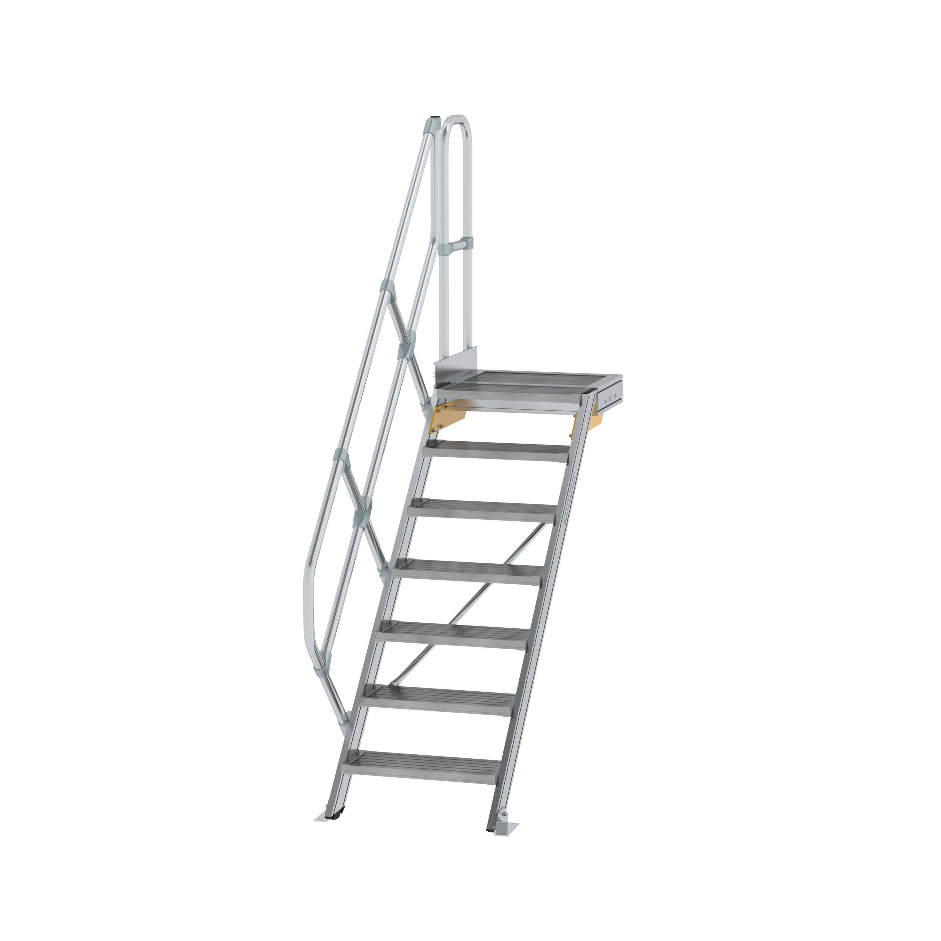 Treppe mit Plattform 45° Stufenbreite 600 mm 7 Stufen Aluminium geriffelt