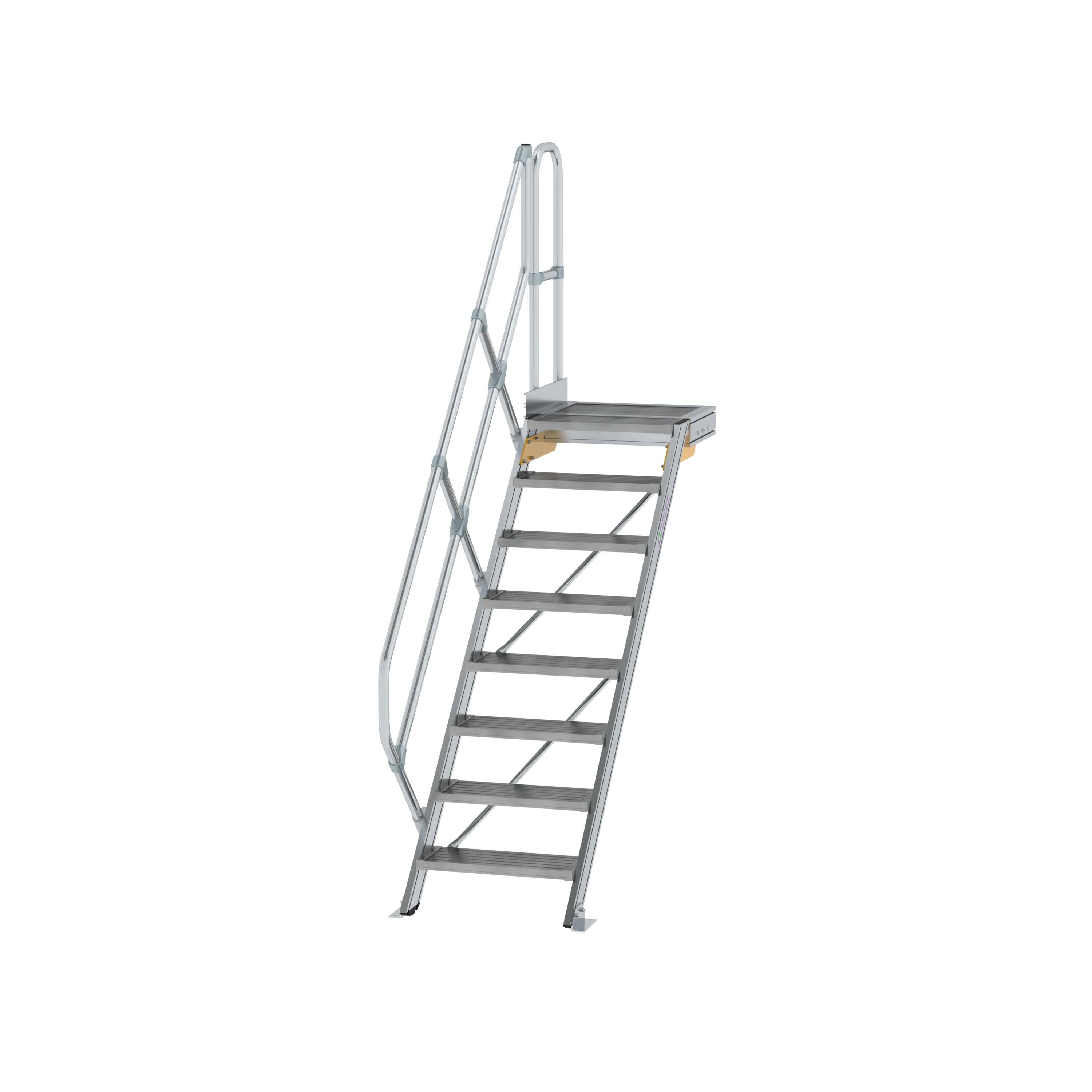 Treppe mit Plattform 45° Stufenbreite 600 mm 8 Stufen Aluminium geriffelt