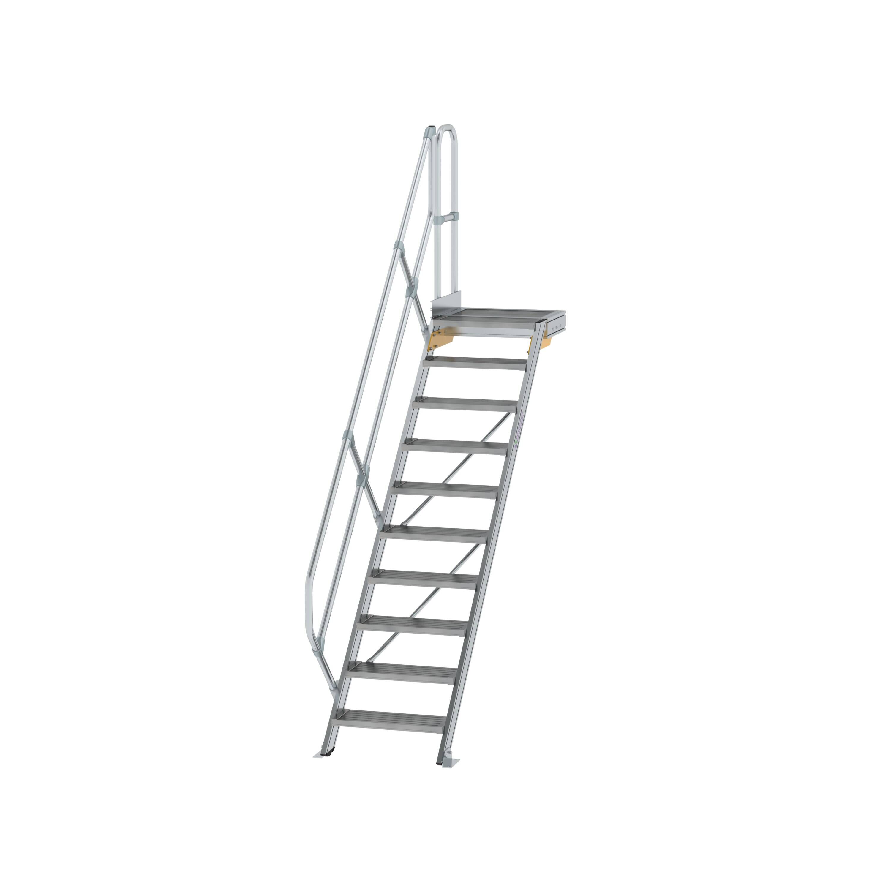 Treppe mit Plattform 45° Stufenbreite 600 mm 10 Stufen Aluminium geriffelt