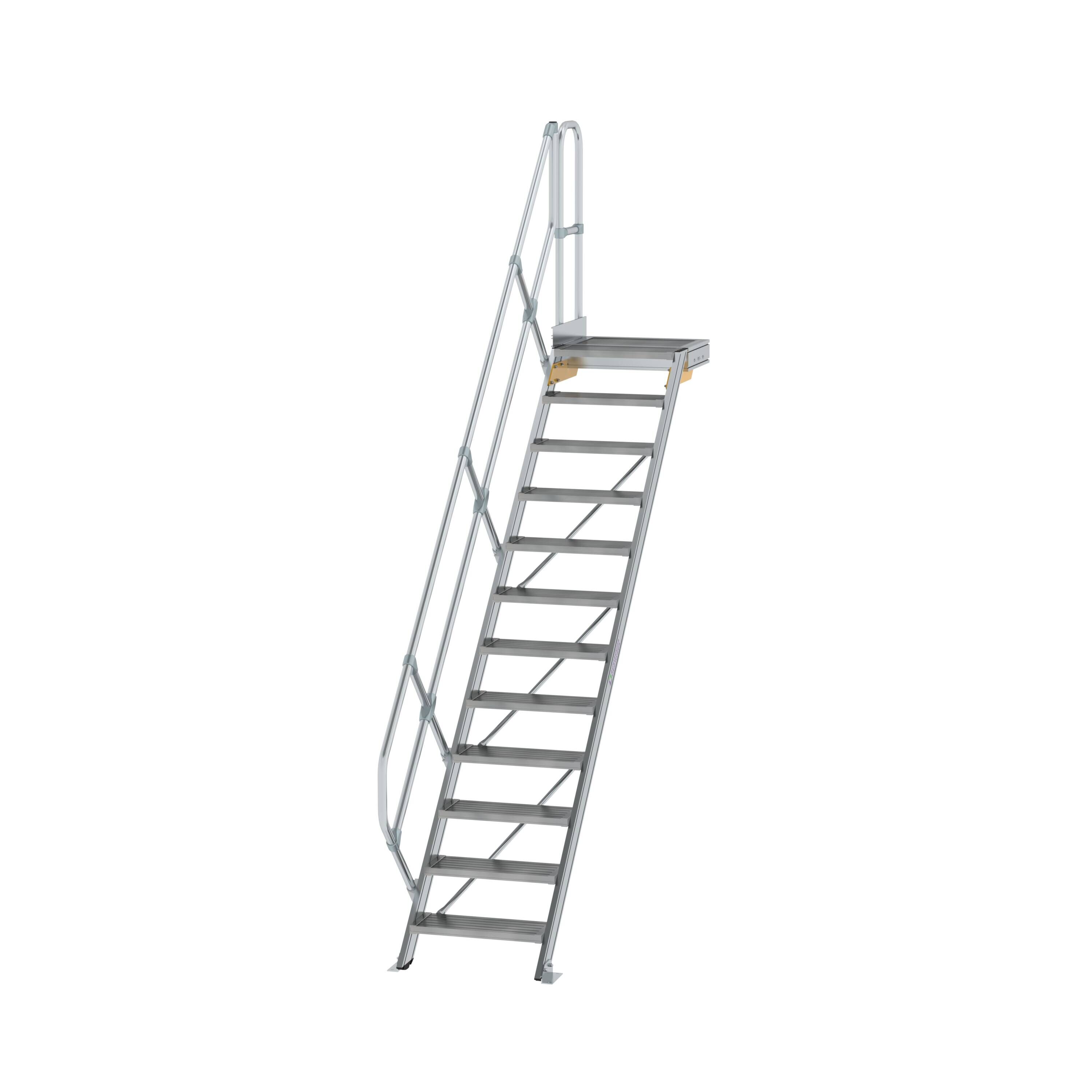 Treppe mit Plattform 45° Stufenbreite 600 mm 12 Stufen Aluminium geriffelt