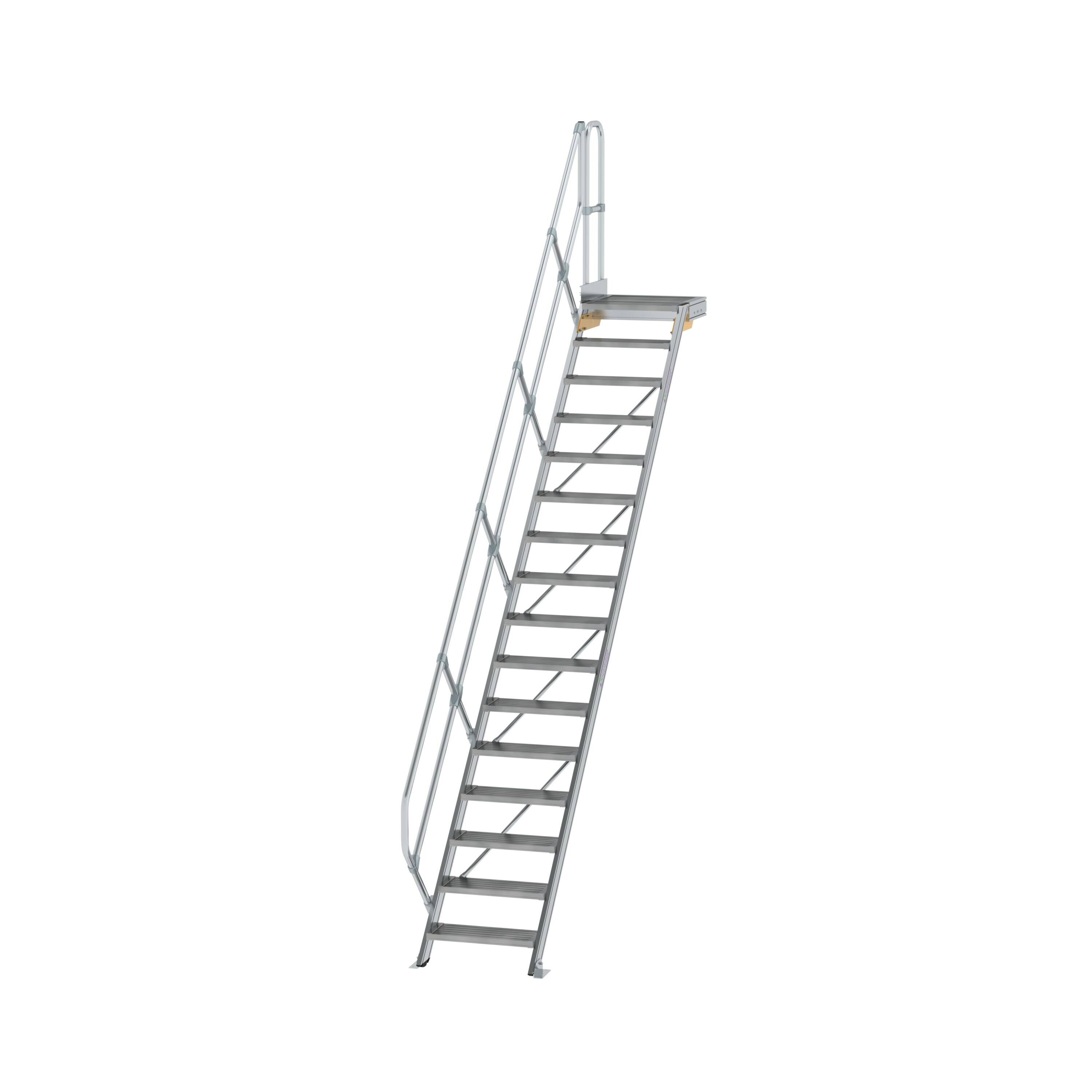 Treppe mit Plattform 45° Stufenbreite 600 mm 16 Stufen Aluminium geriffelt