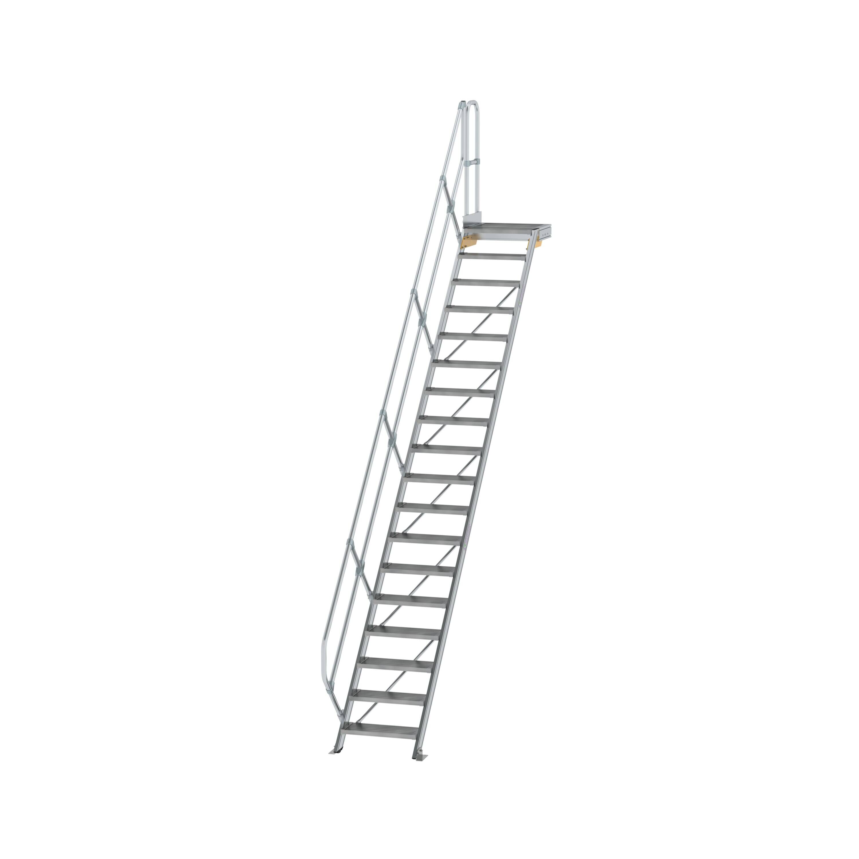 Treppe mit Plattform 45° Stufenbreite 600 mm 17 Stufen Aluminium geriffelt