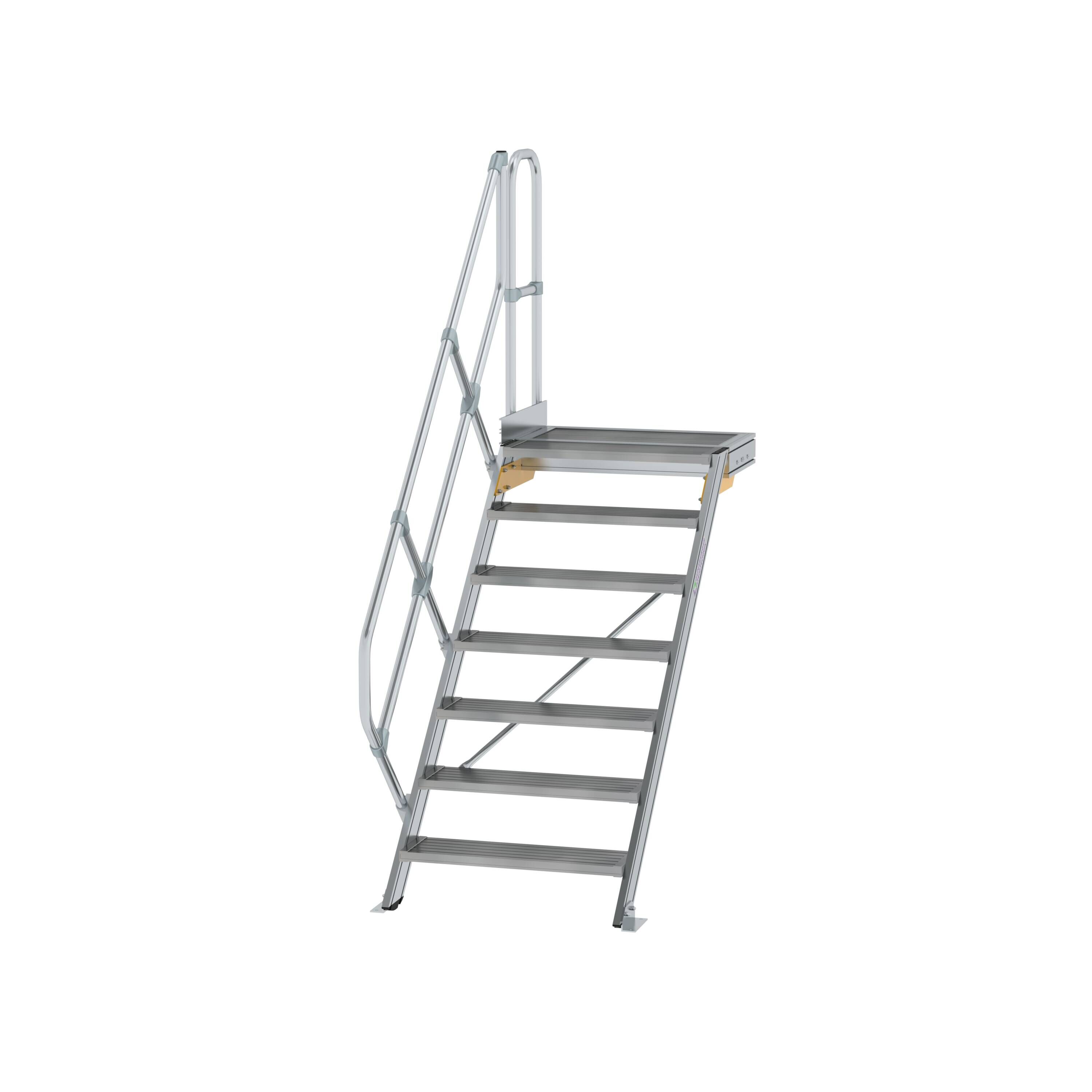 Treppe mit Plattform 45° Stufenbreite 800 mm 7 Stufen Aluminium geriffelt