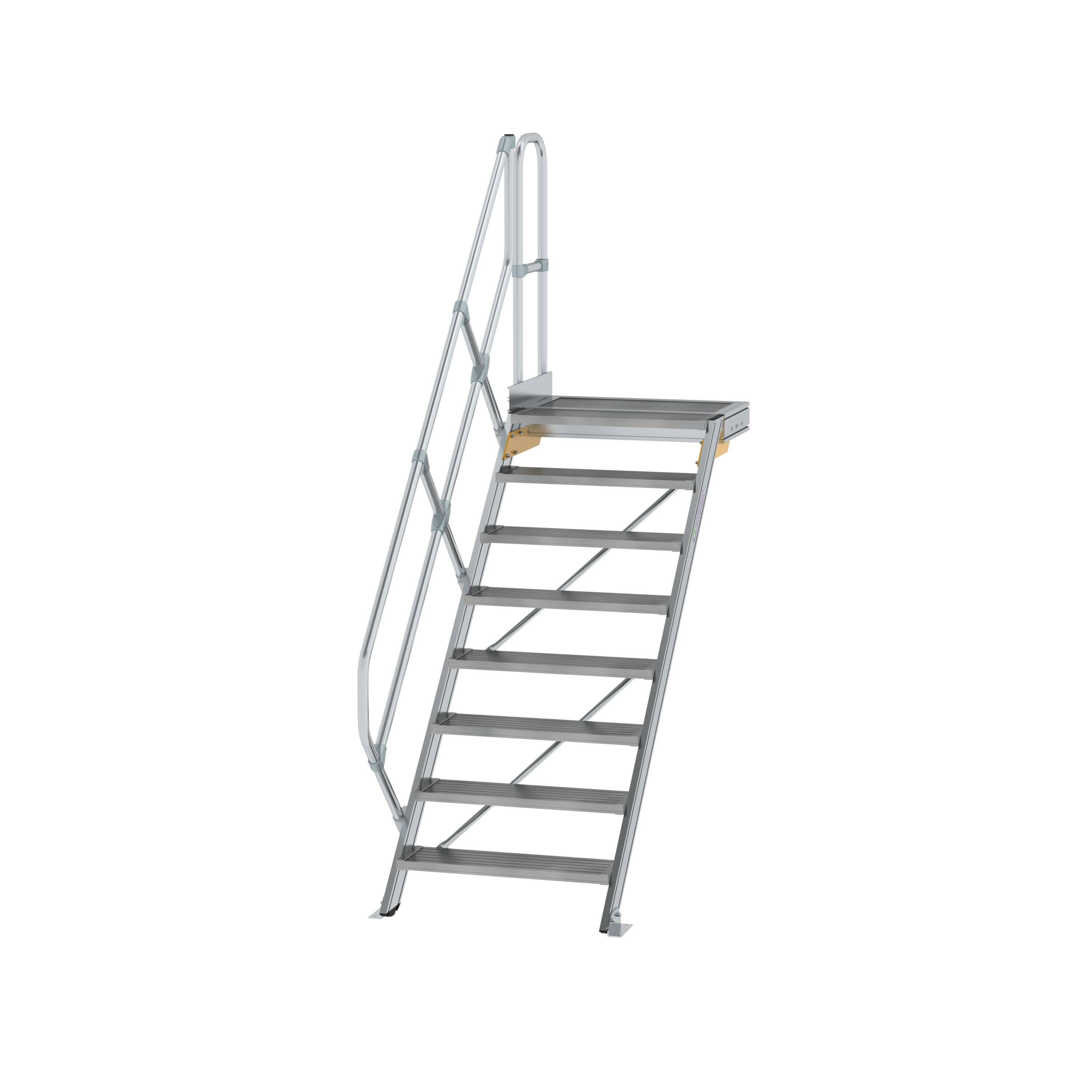Treppe mit Plattform 45° Stufenbreite 800 mm 8 Stufen Aluminium geriffelt