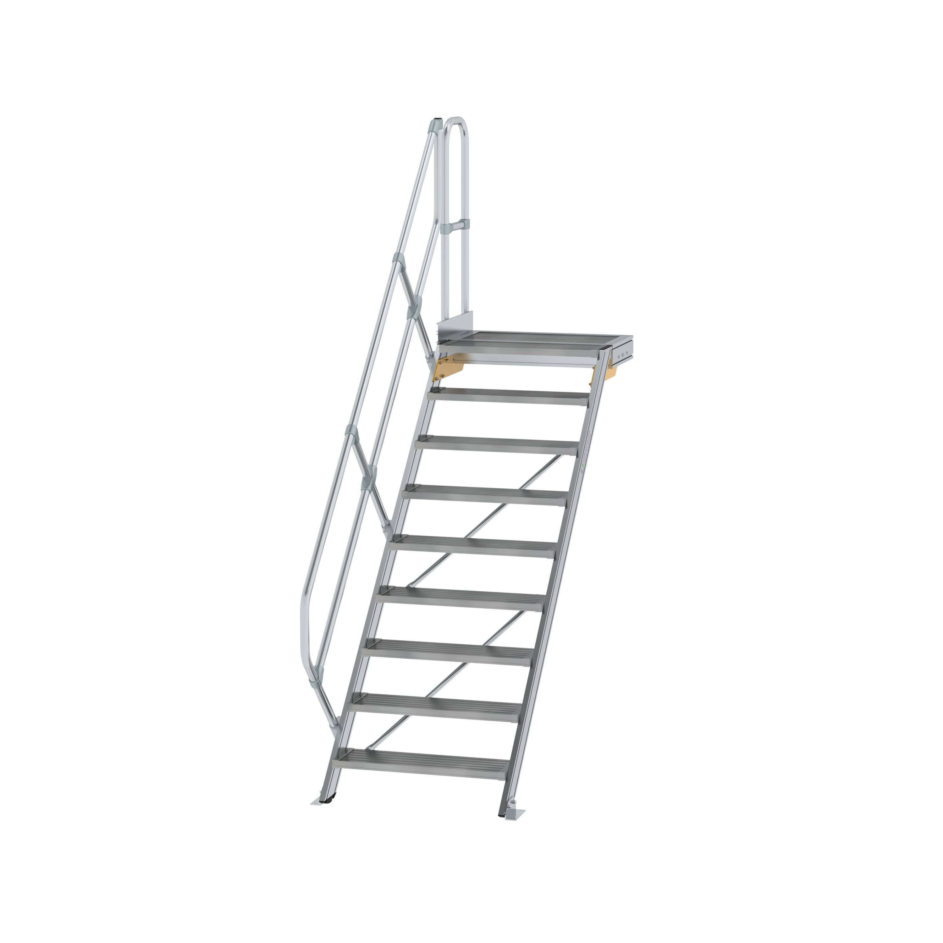 Treppe mit Plattform 45° Stufenbreite 800 mm 9 Stufen Aluminium geriffelt
