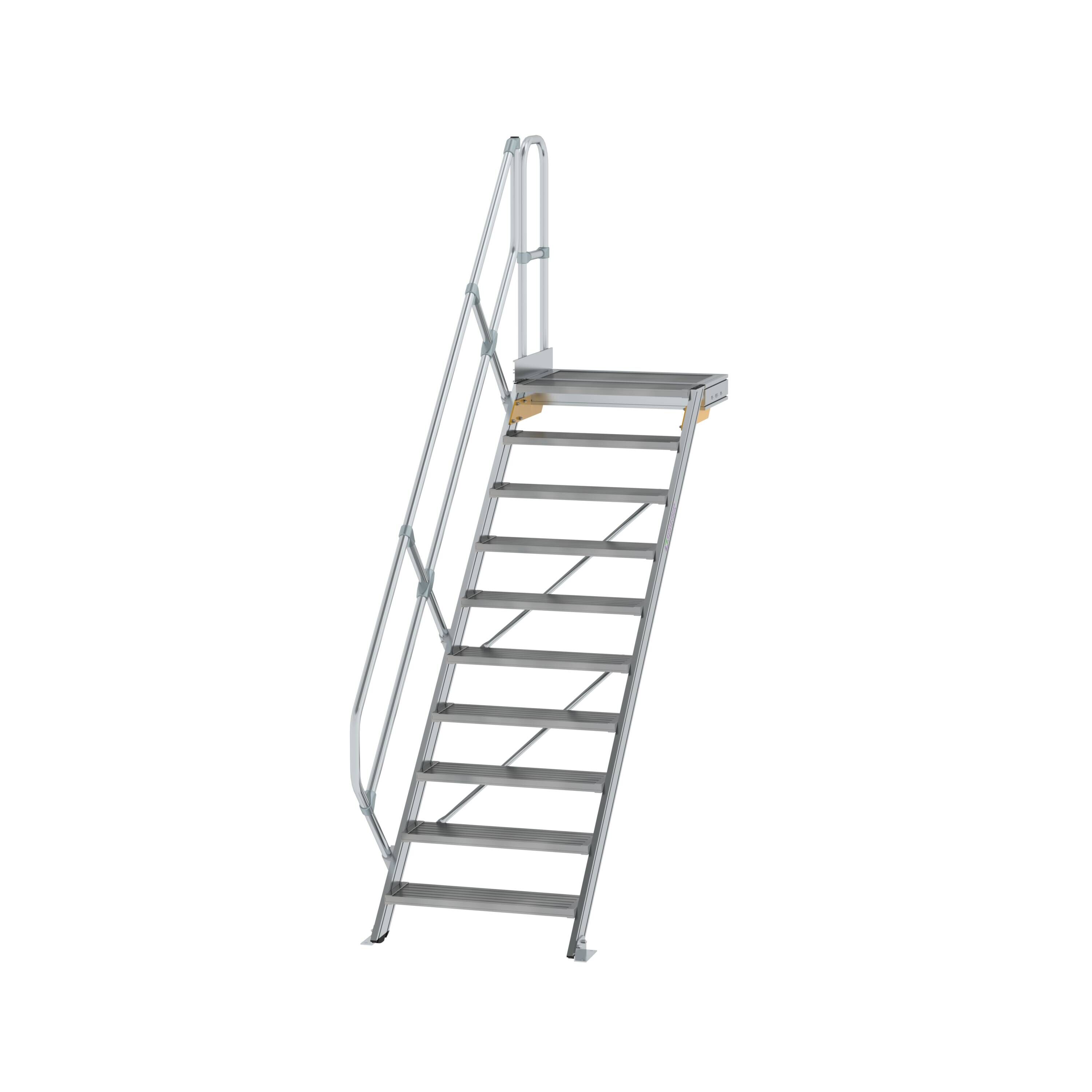 Treppe mit Plattform 45° Stufenbreite 800 mm 10 Stufen Aluminium geriffelt