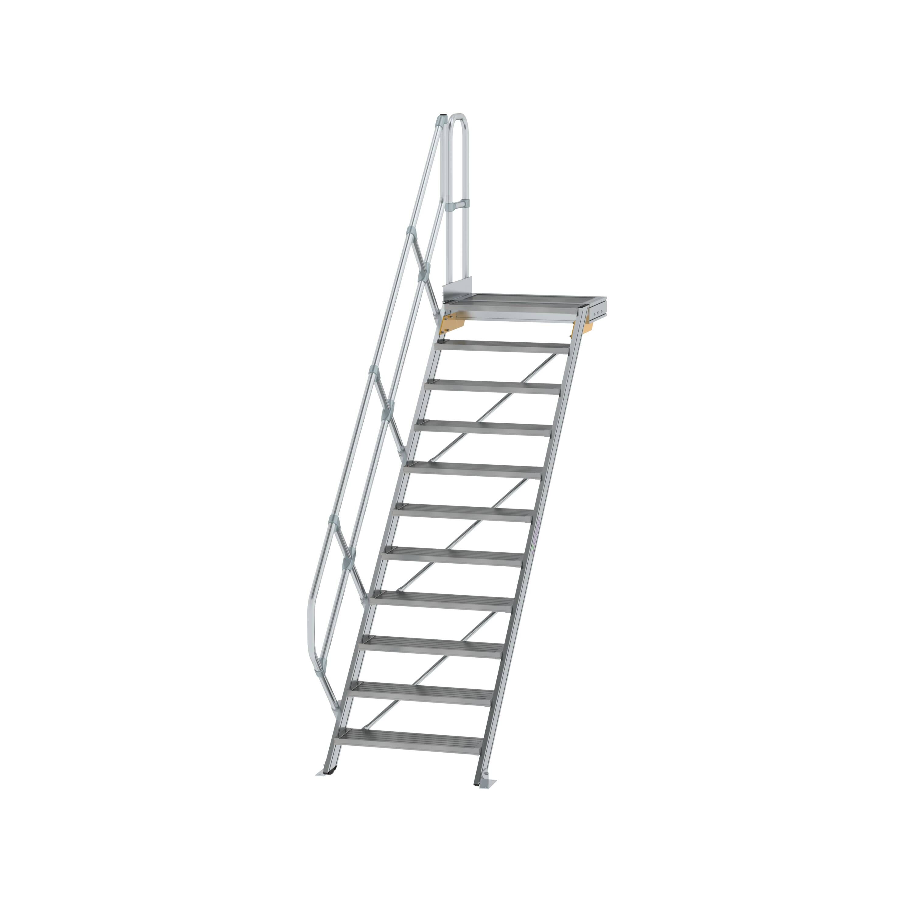 Treppe mit Plattform 45° Stufenbreite 800 mm 11 Stufen Aluminium geriffelt