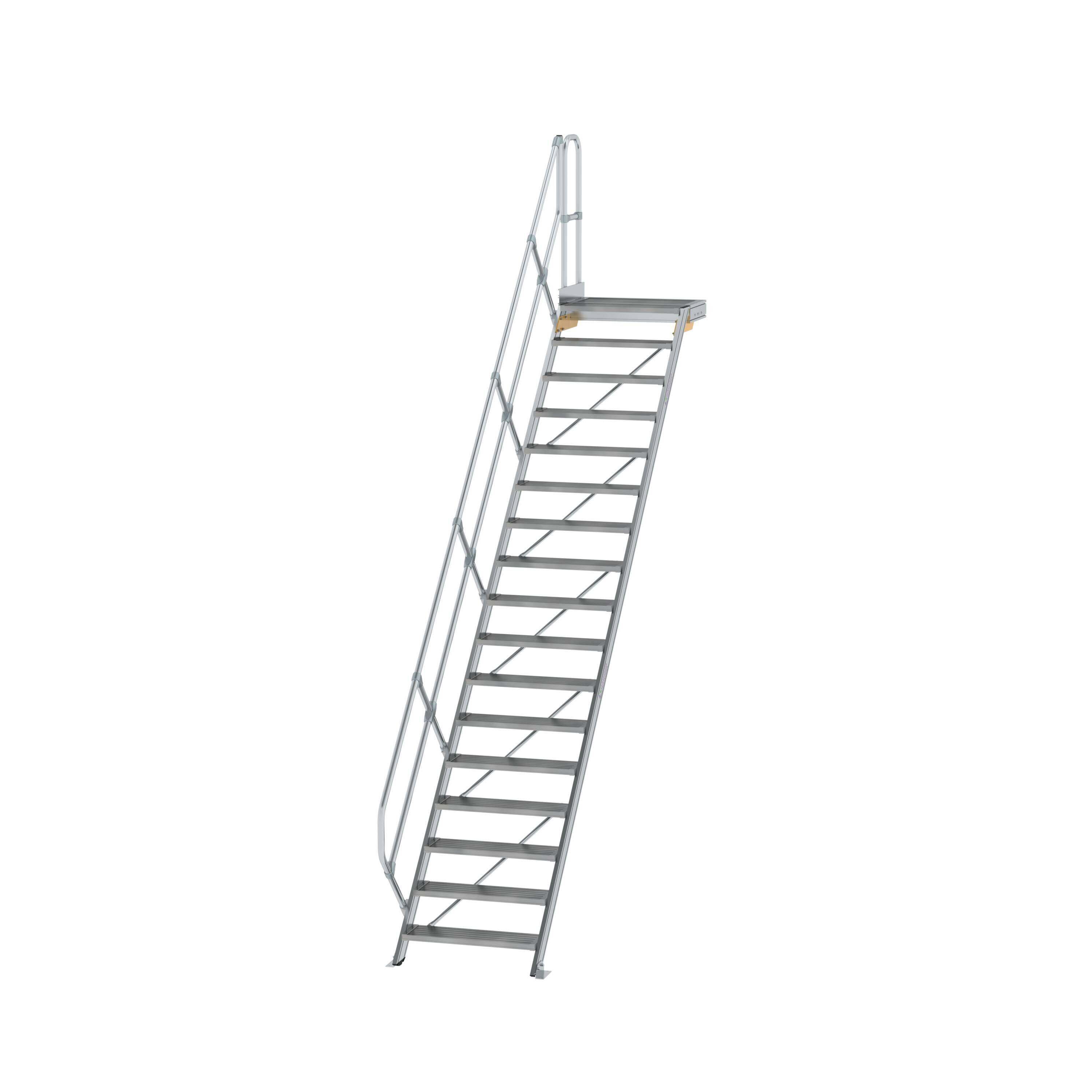 Treppe mit Plattform 45° Stufenbreite 800 mm 17 Stufen Aluminium geriffelt