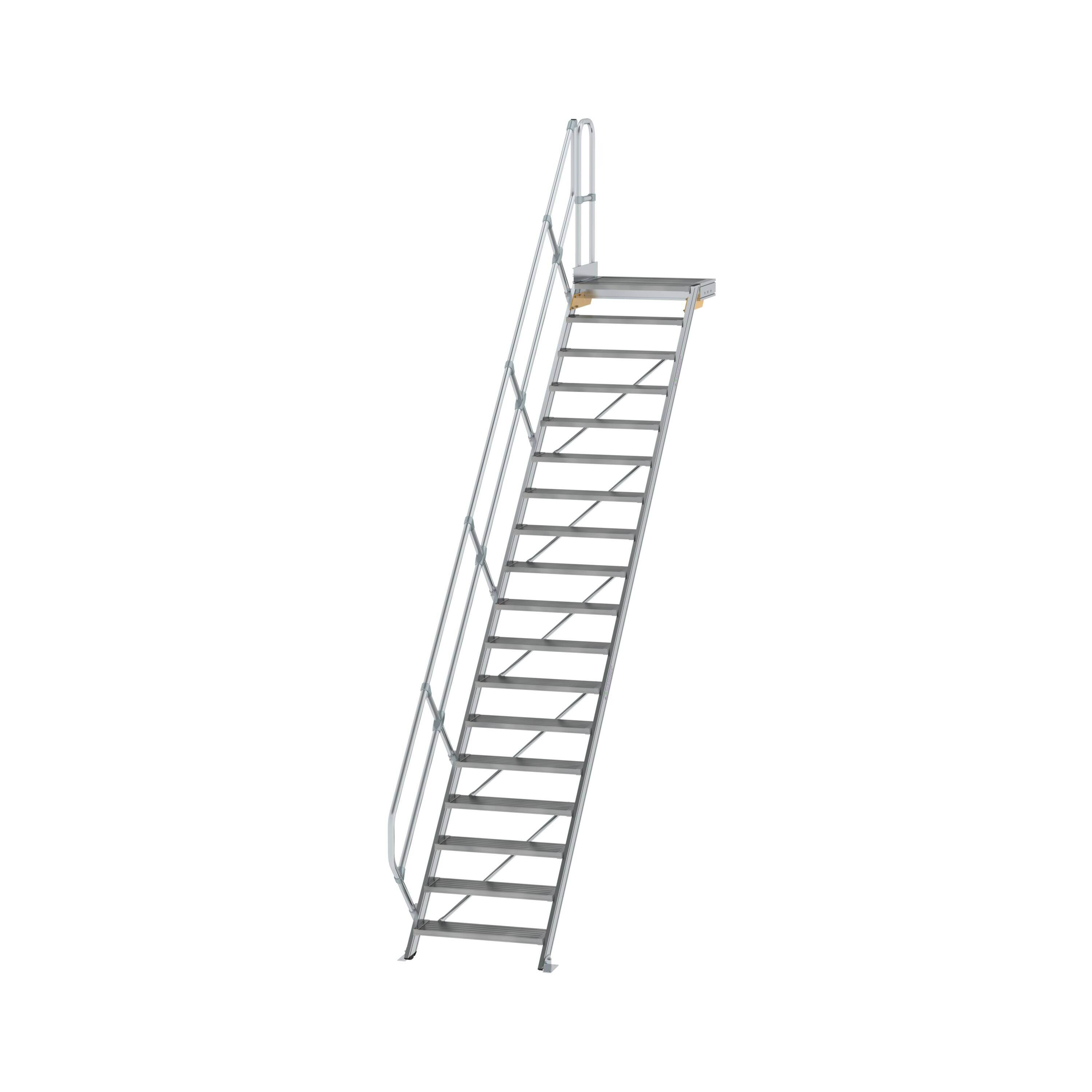 Treppe mit Plattform 45° Stufenbreite 800 mm 18 Stufen Aluminium geriffelt