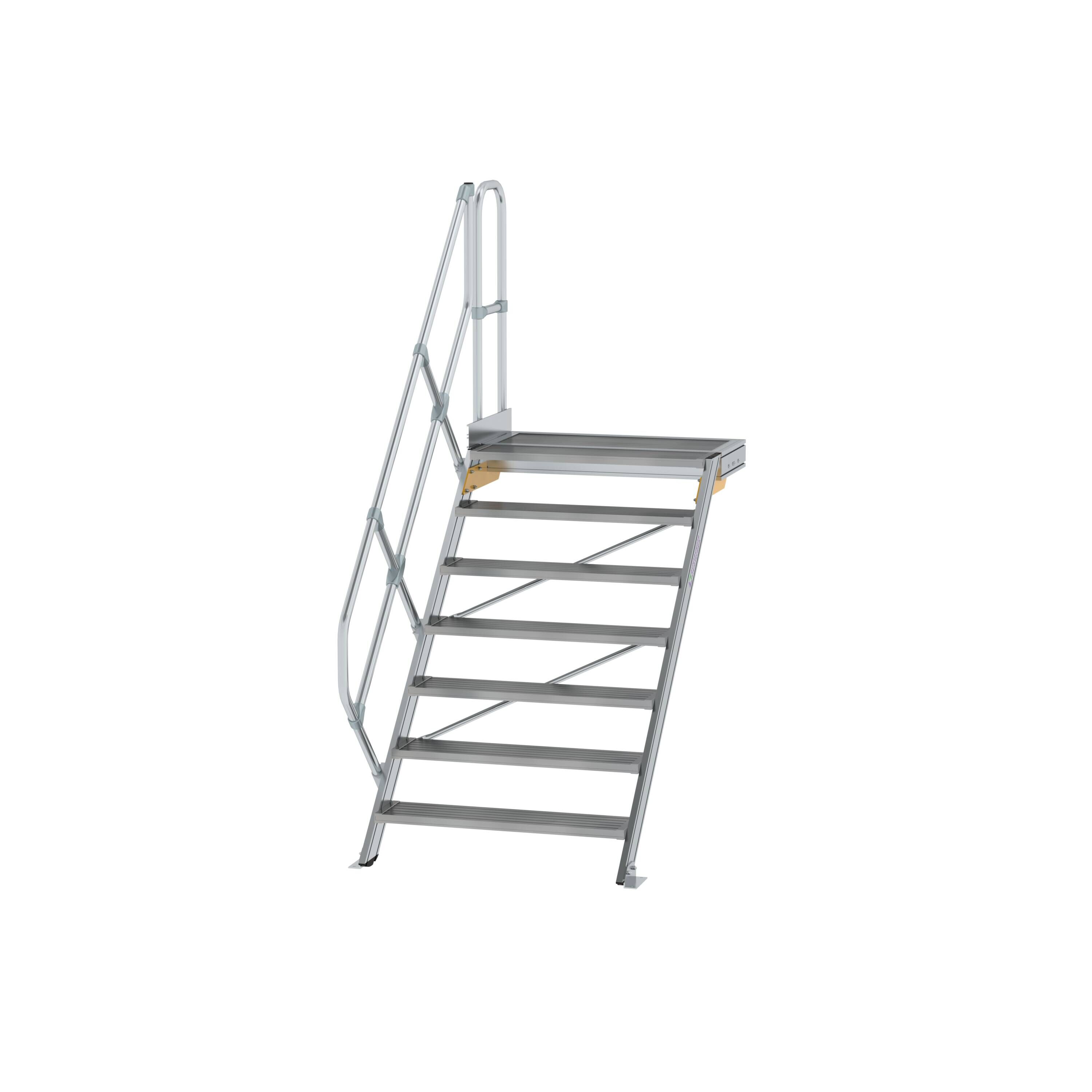 Treppe mit Plattform 45° Stufenbreite 1000 mm 7 Stufen Aluminium geriffelt