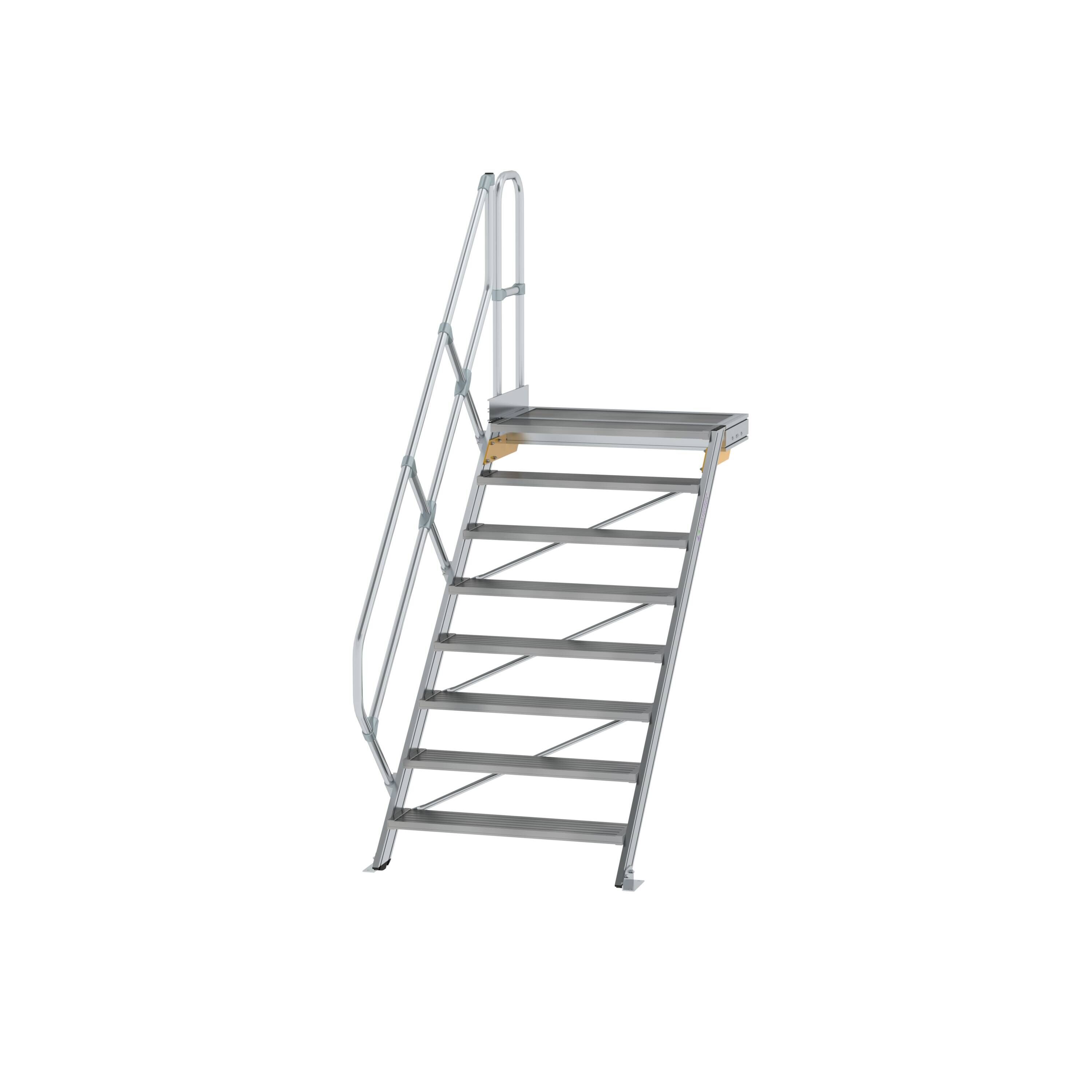 Treppe mit Plattform 45° Stufenbreite 1000 mm 8 Stufen Aluminium geriffelt
