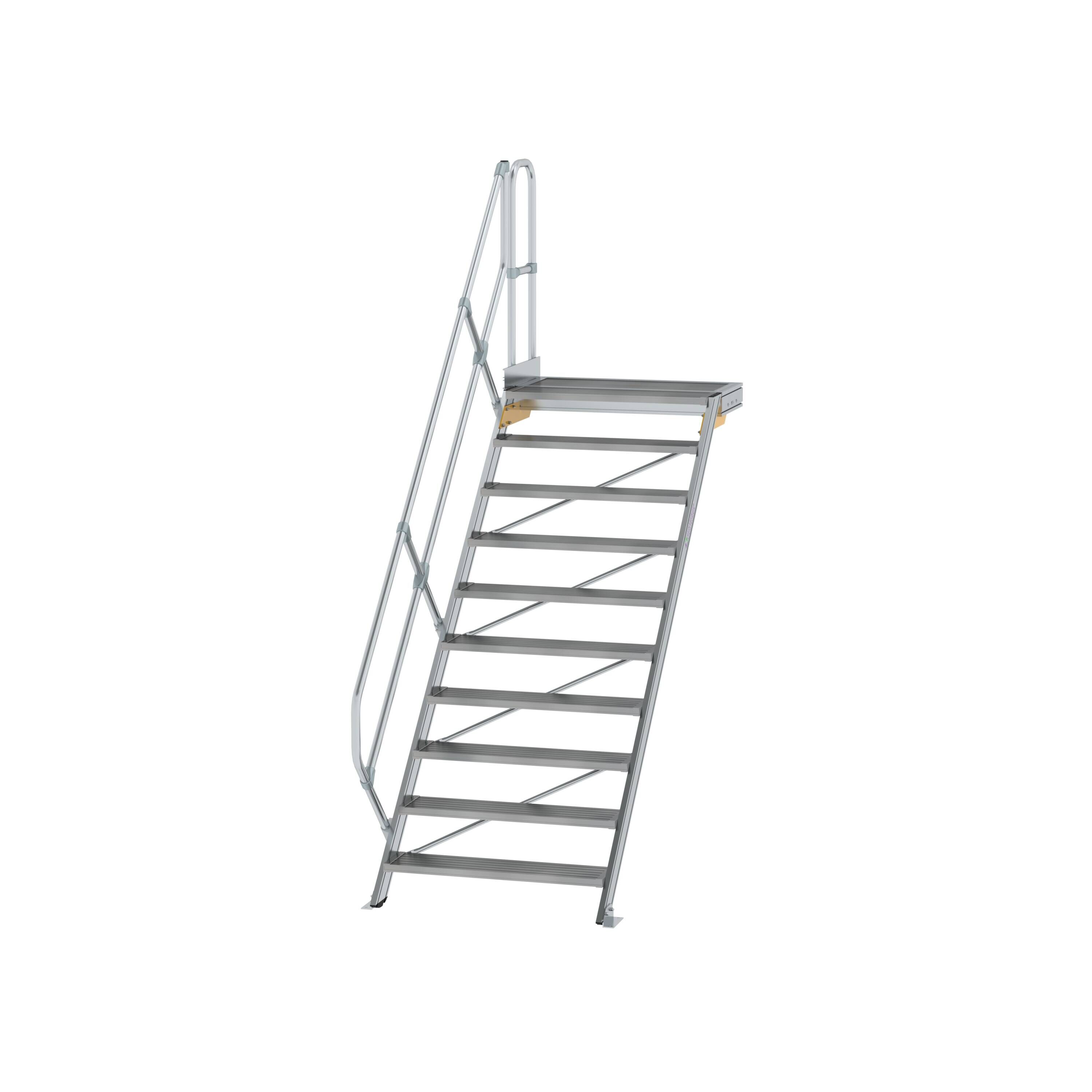 Treppe mit Plattform 45° Stufenbreite 1000 mm 10 Stufen Aluminium geriffelt