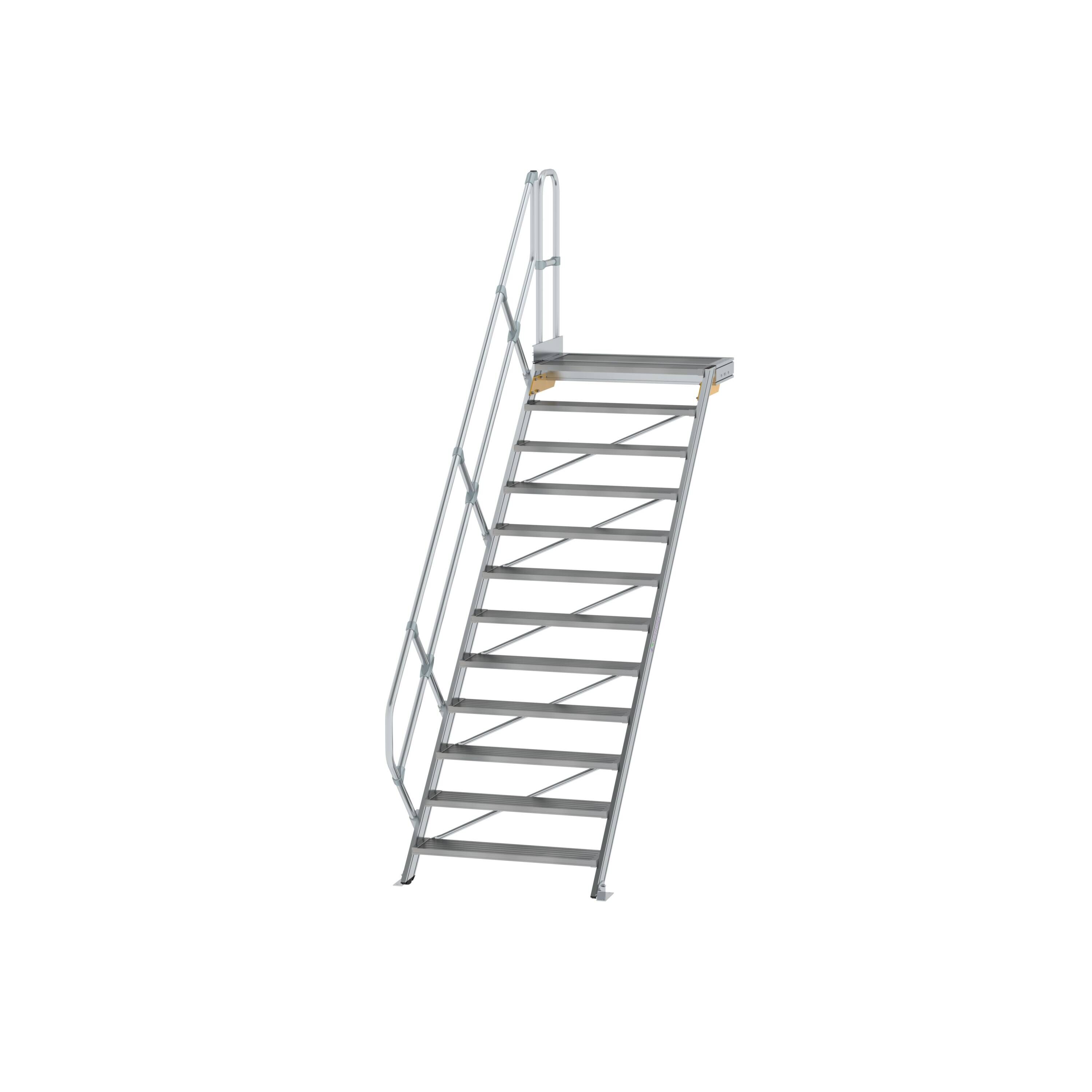 Treppe mit Plattform 45° Stufenbreite 1000 mm 12 Stufen Aluminium geriffelt