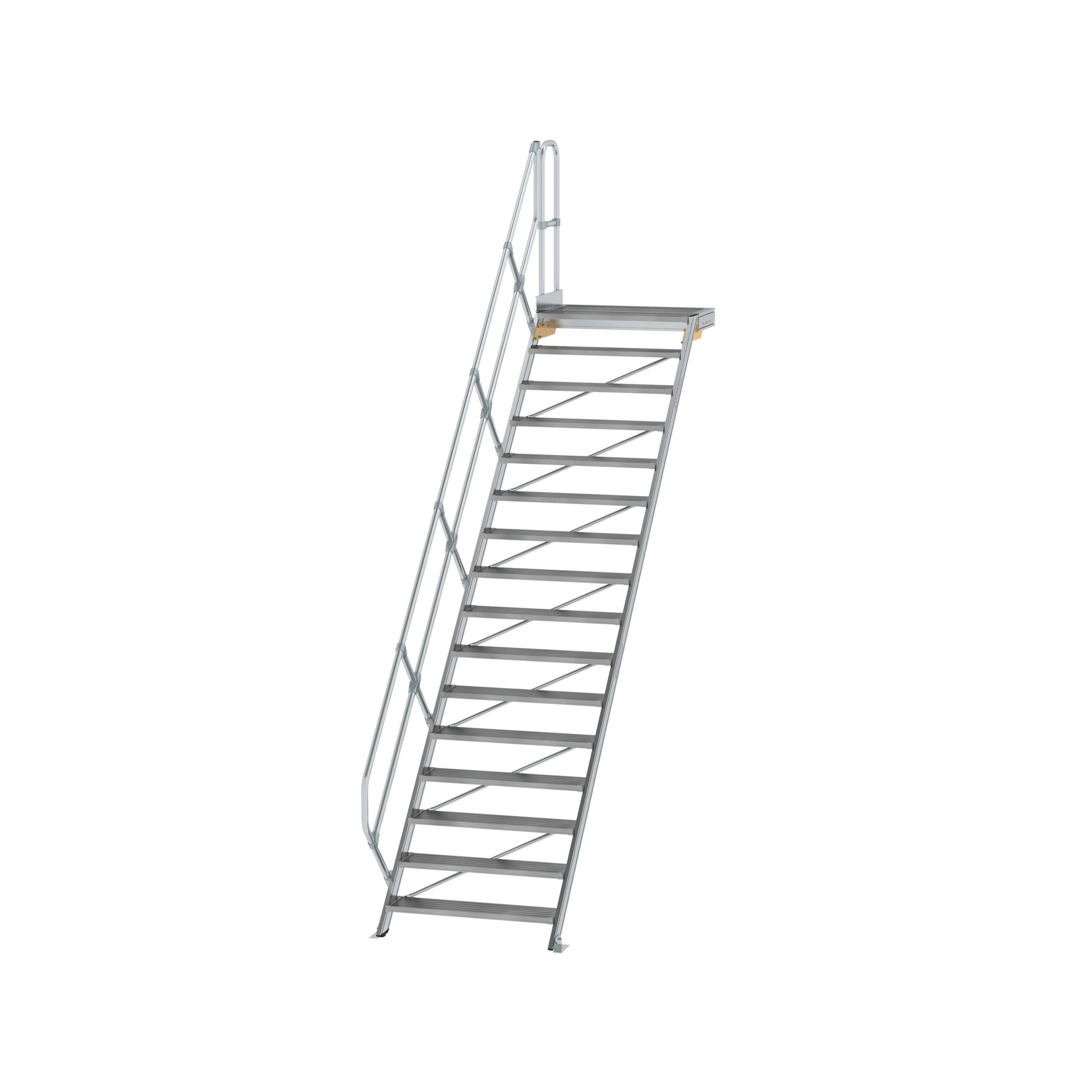Treppe mit Plattform 45° Stufenbreite 1000 mm 16 Stufen Aluminium geriffelt