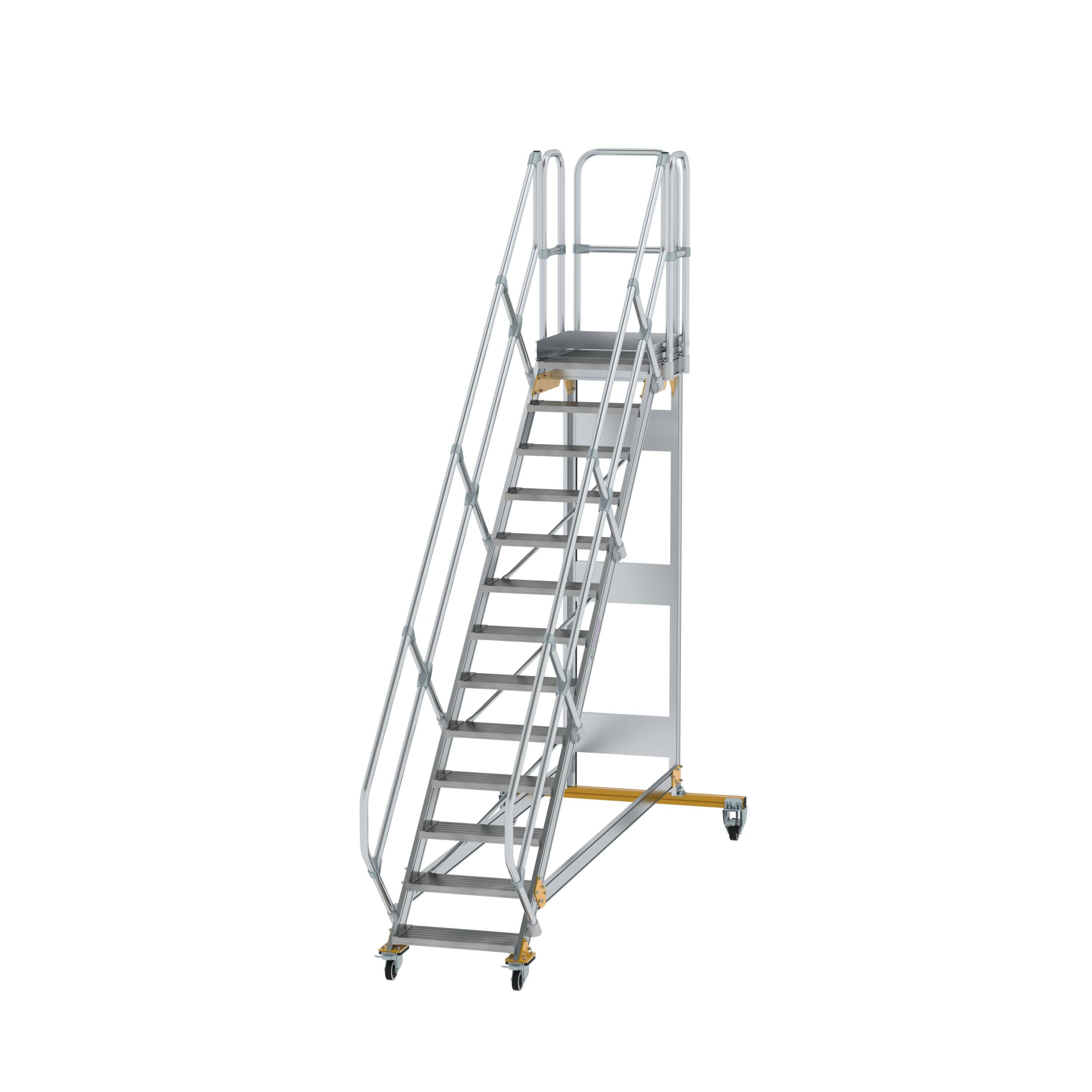 Plattformtreppe 45° fahrbar Stufenbreite 600 mm 13 Stufen Aluminium geriffelt