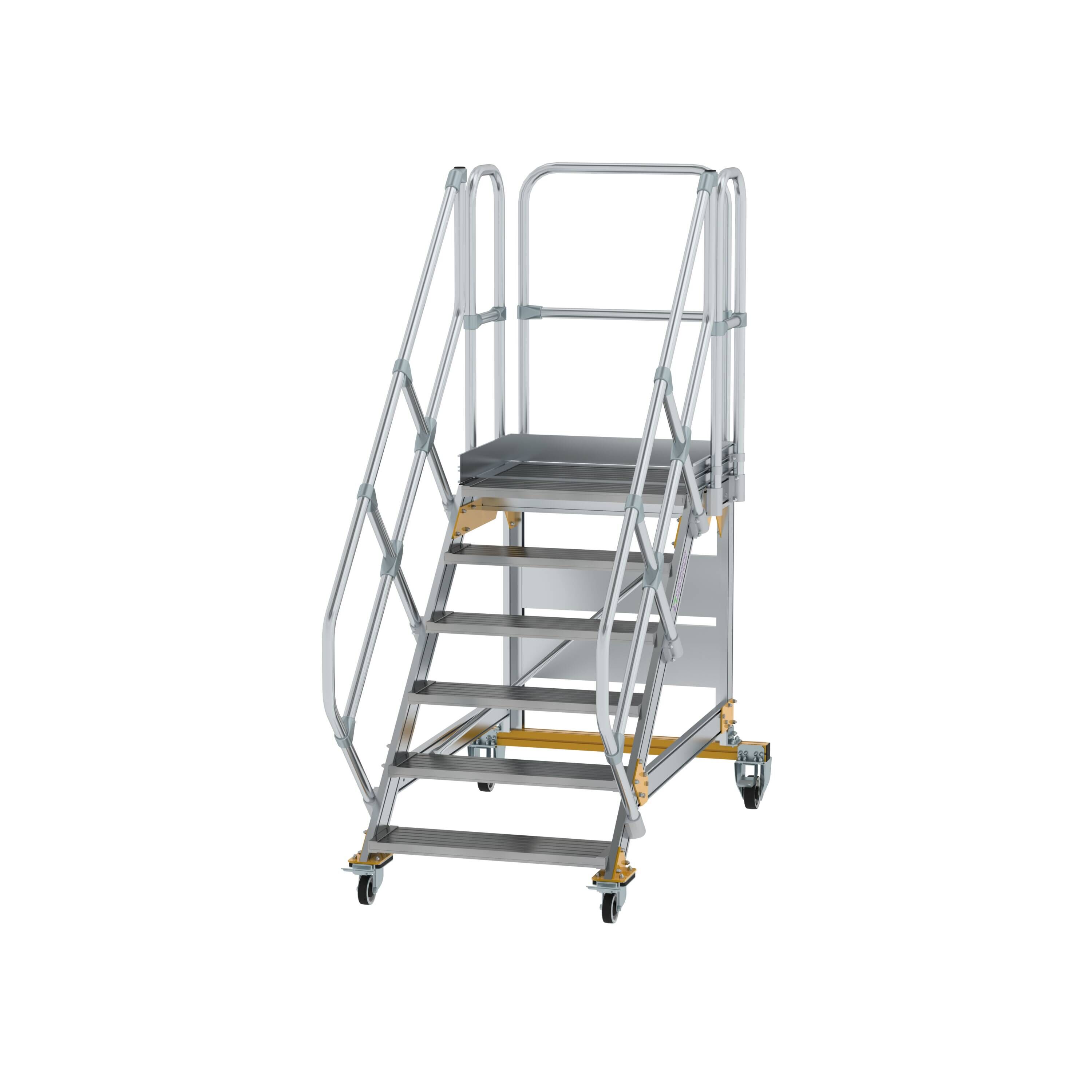 Plattformtreppe 45° fahrbar Stufenbreite 800 mm 6 Stufen Aluminium geriffelt