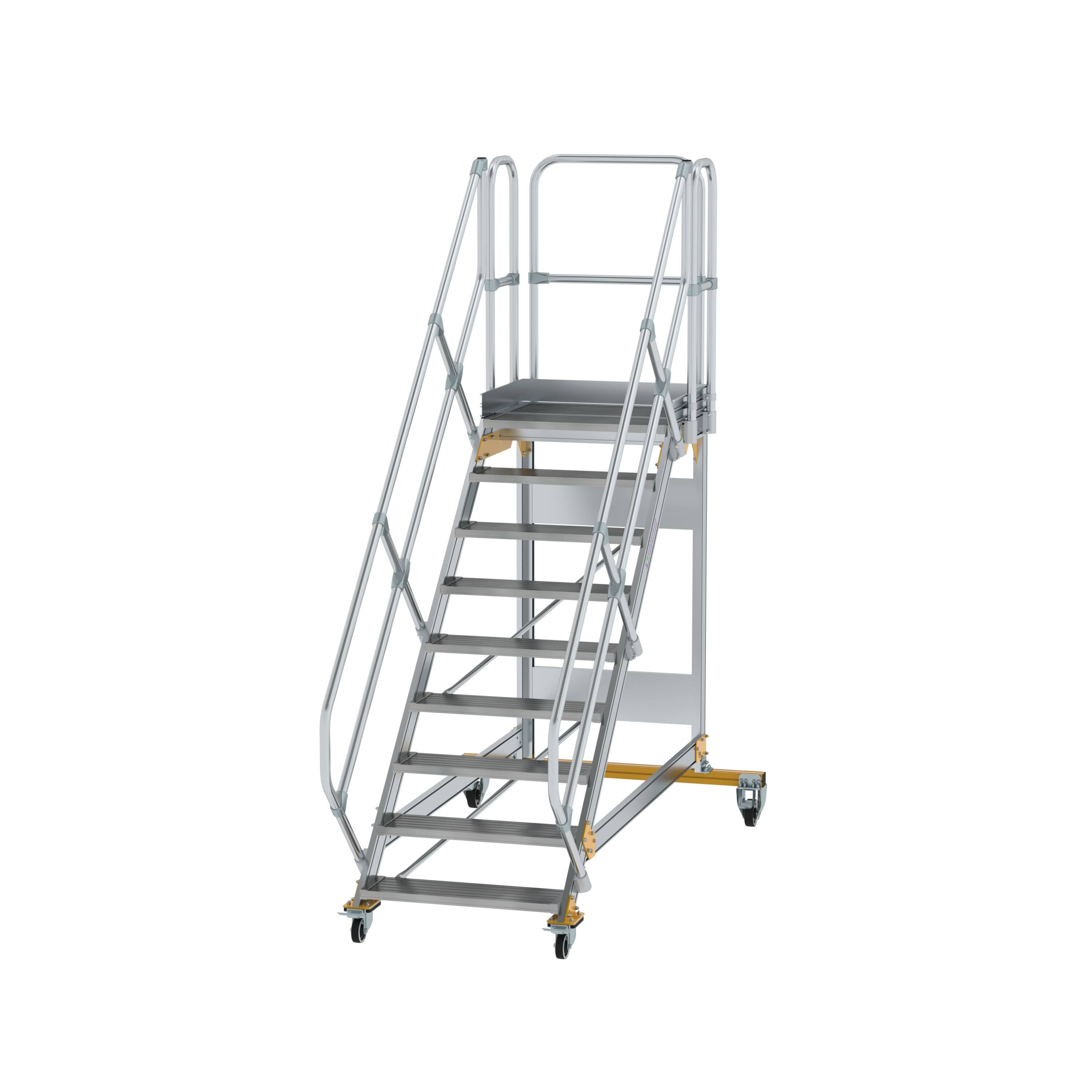 Plattformtreppe 45° fahrbar Stufenbreite 800 mm 9 Stufen Aluminium geriffelt