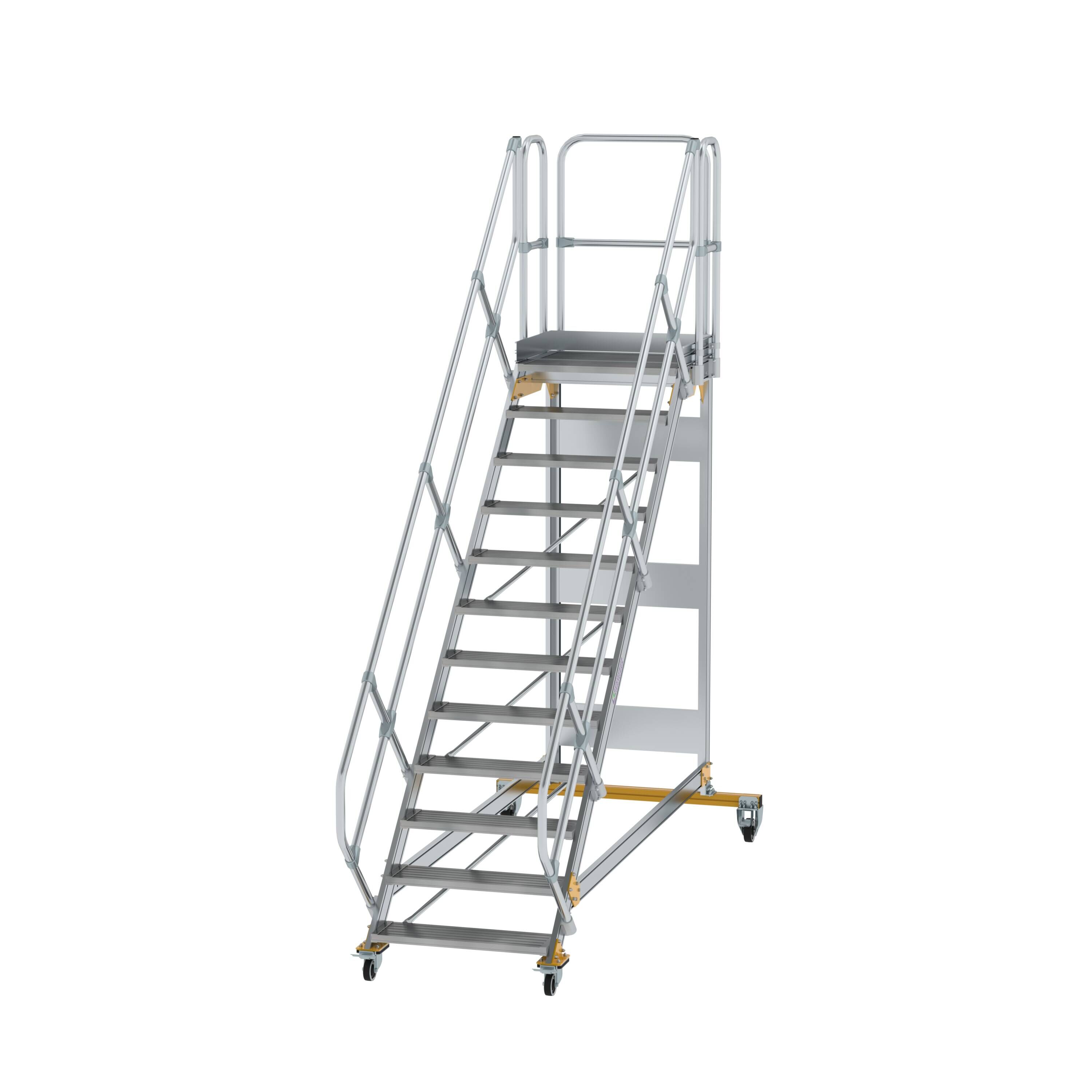 Plattformtreppe 45° fahrbar Stufenbreite 800 mm 12 Stufen Aluminium geriffelt