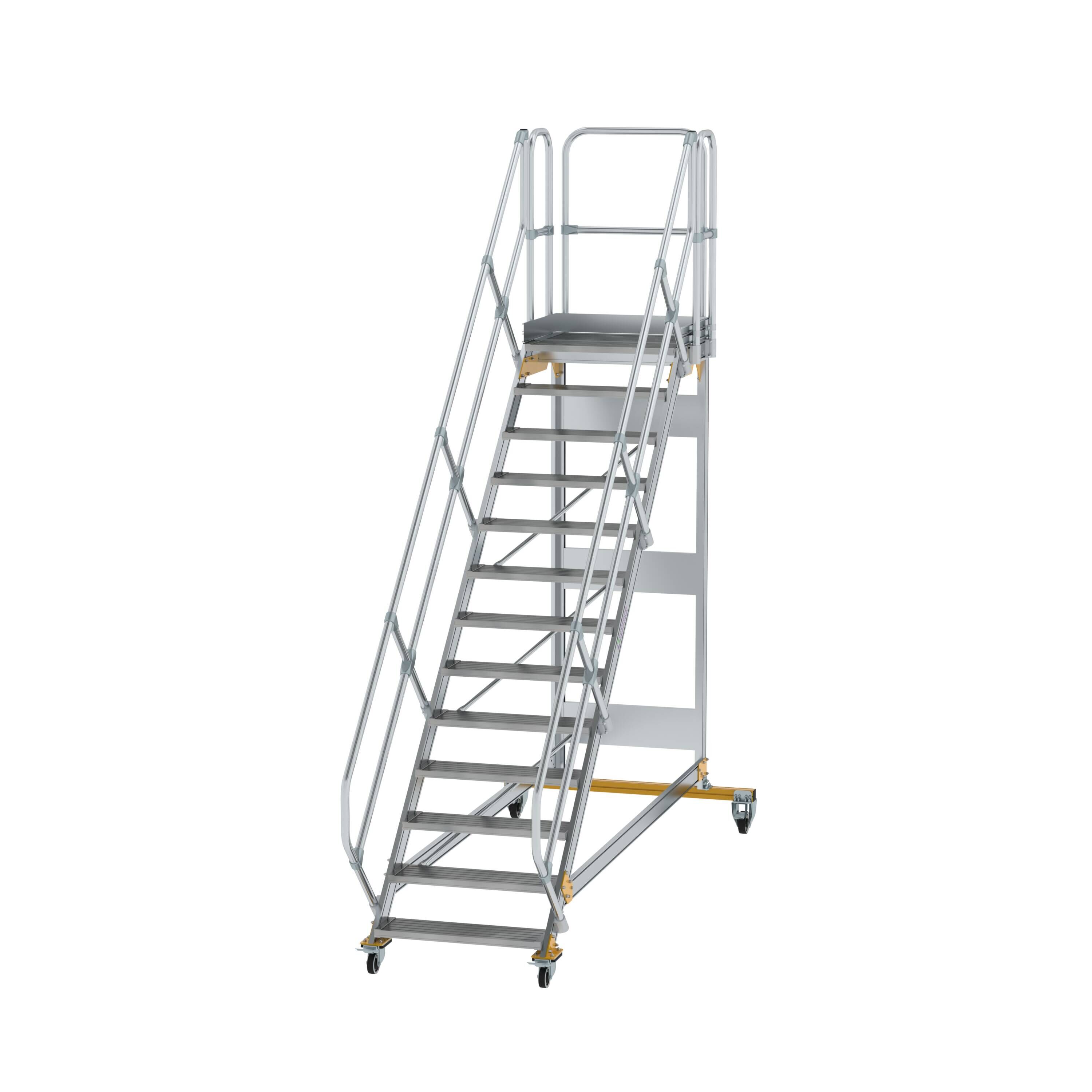 Plattformtreppe 45° fahrbar Stufenbreite 800 mm 13 Stufen Aluminium geriffelt