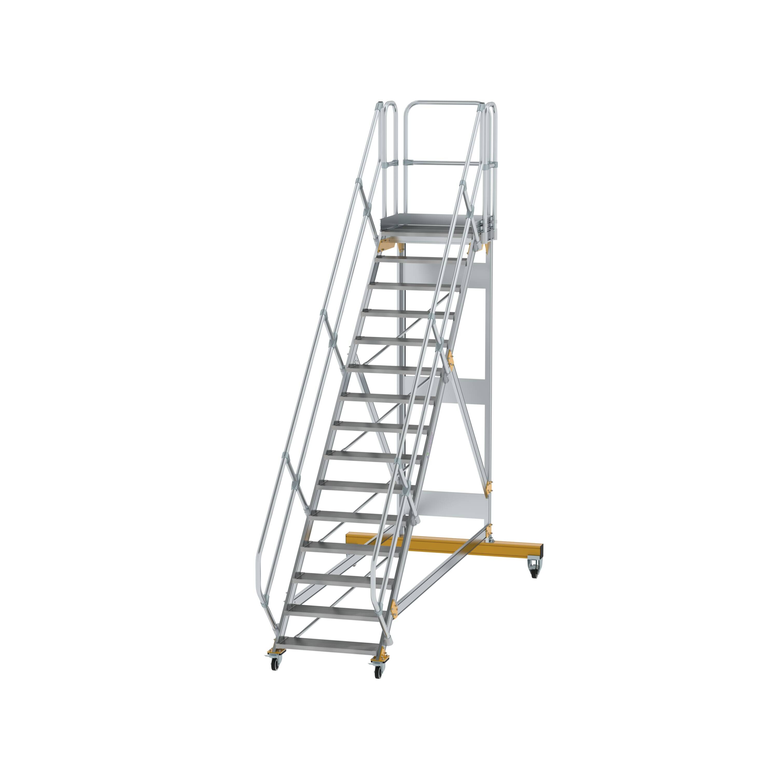 Plattformtreppe 45° fahrbar Stufenbreite 800 mm 15 Stufen Aluminium geriffelt