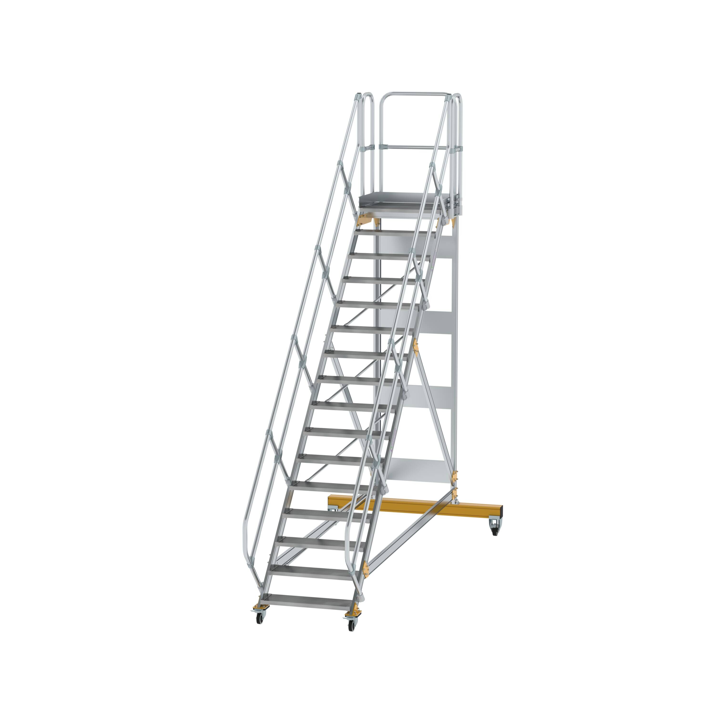 Plattformtreppe 45° fahrbar Stufenbreite 800 mm 16 Stufen Aluminium geriffelt