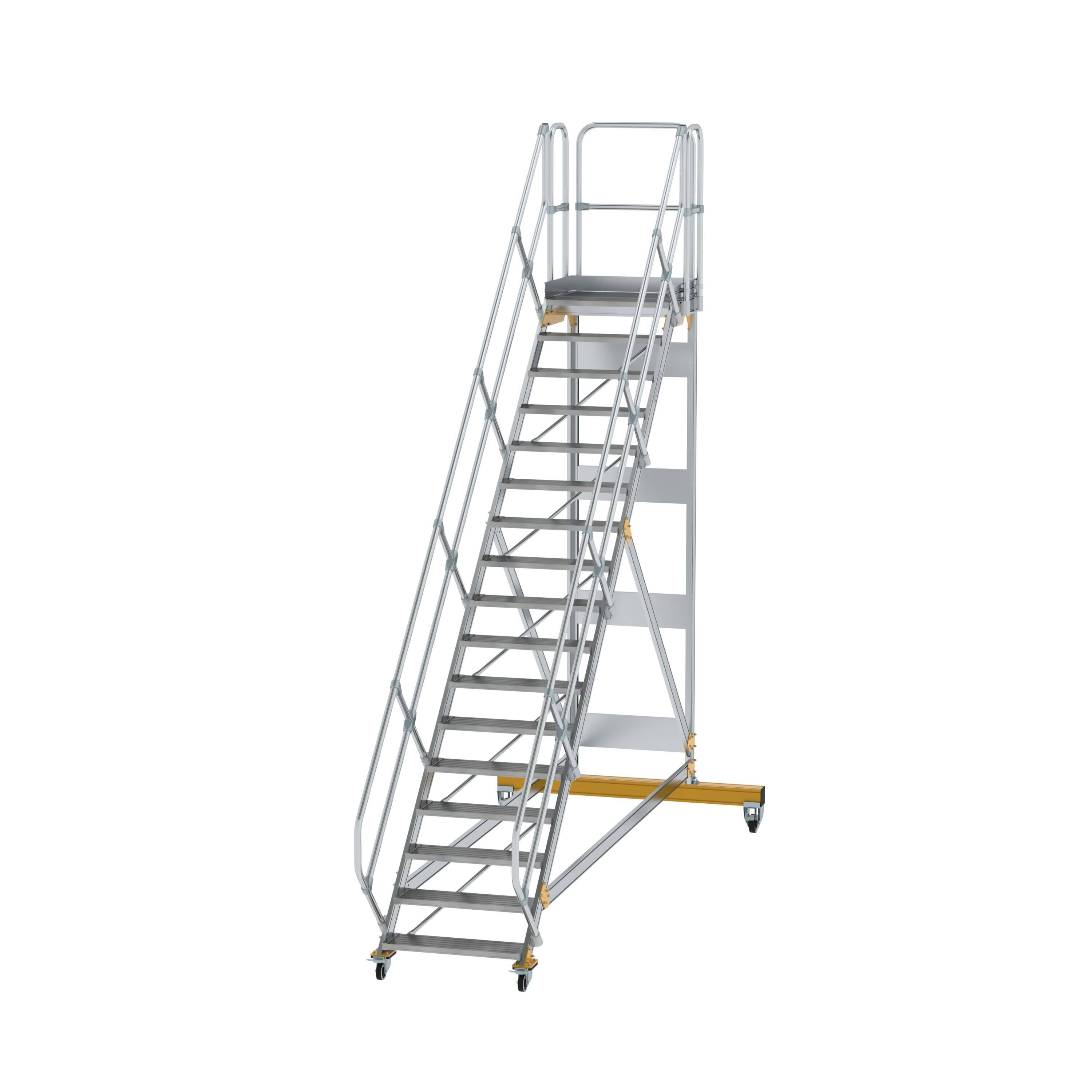 Plattformtreppe 45° fahrbar Stufenbreite 800 mm 17 Stufen Aluminium geriffelt