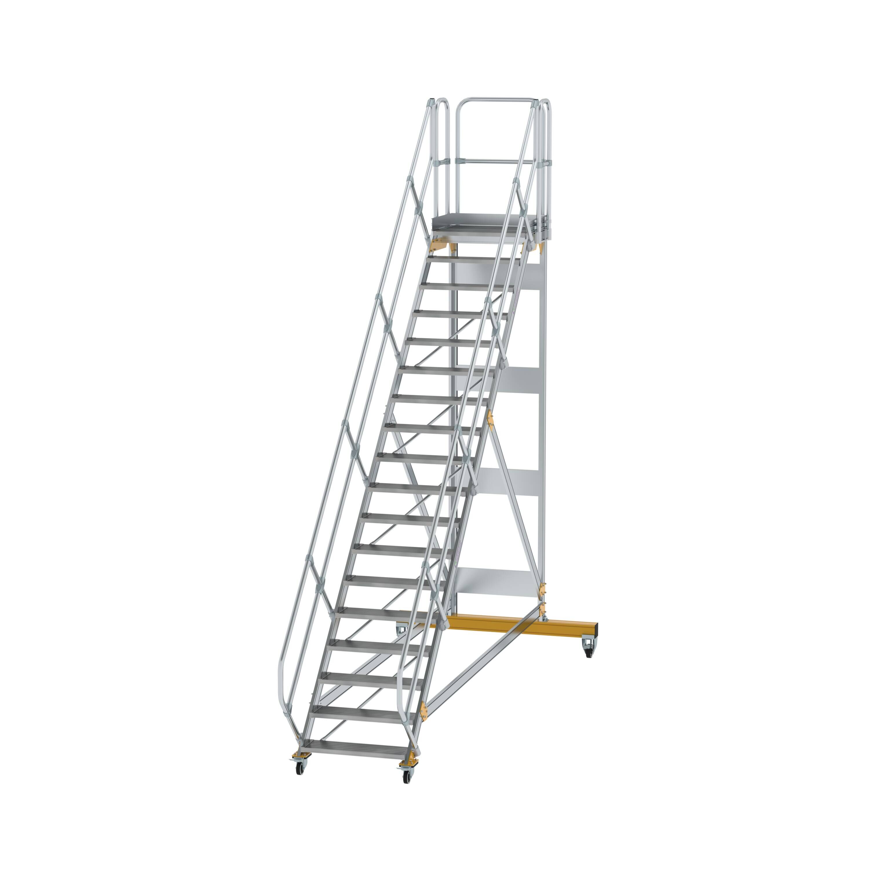Plattformtreppe 45° fahrbar Stufenbreite 800 mm 18 Stufen Aluminium geriffelt