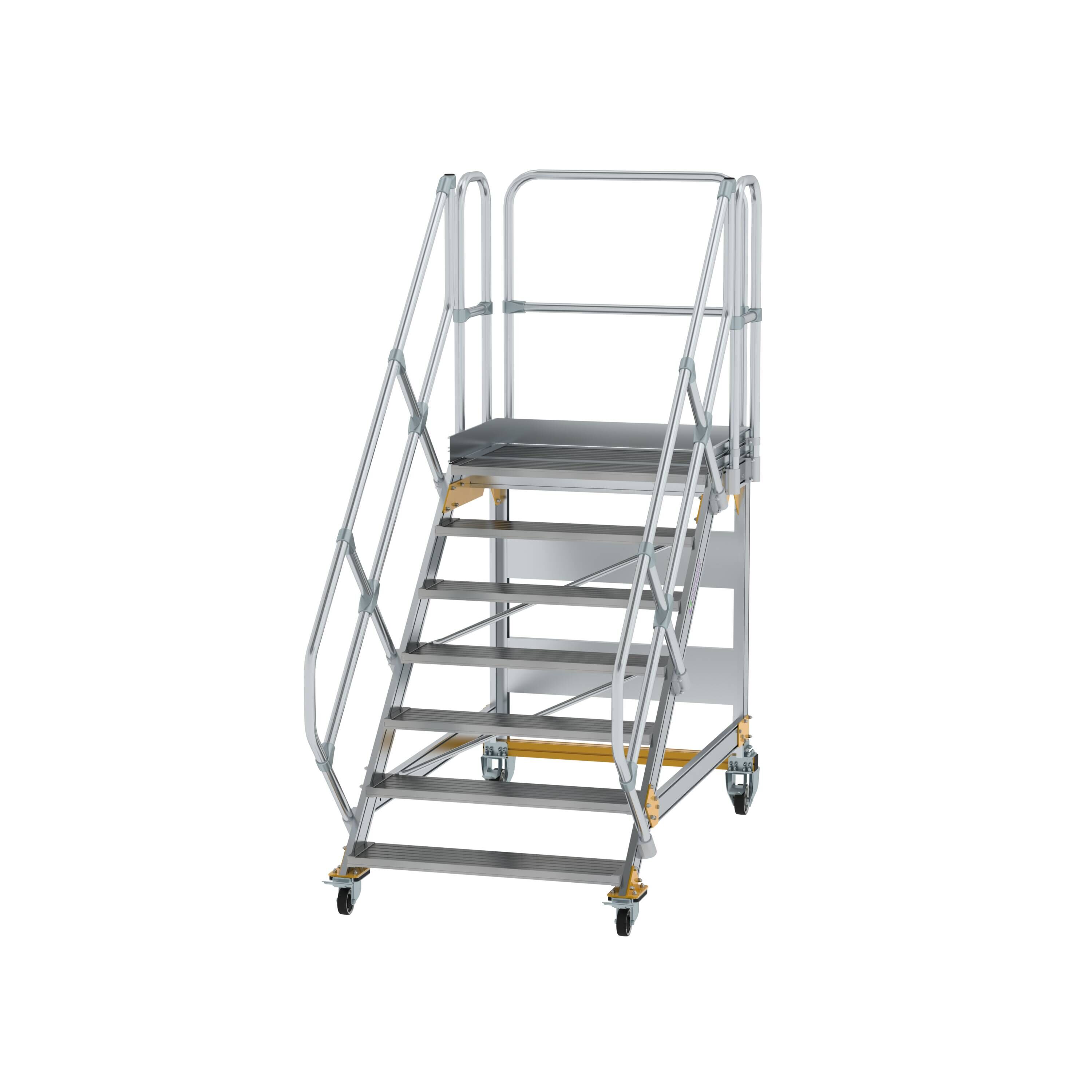 Plattformtreppe 45° fahrbar Stufenbreite 1000mm 7 Stufen Aluminium geriffelt