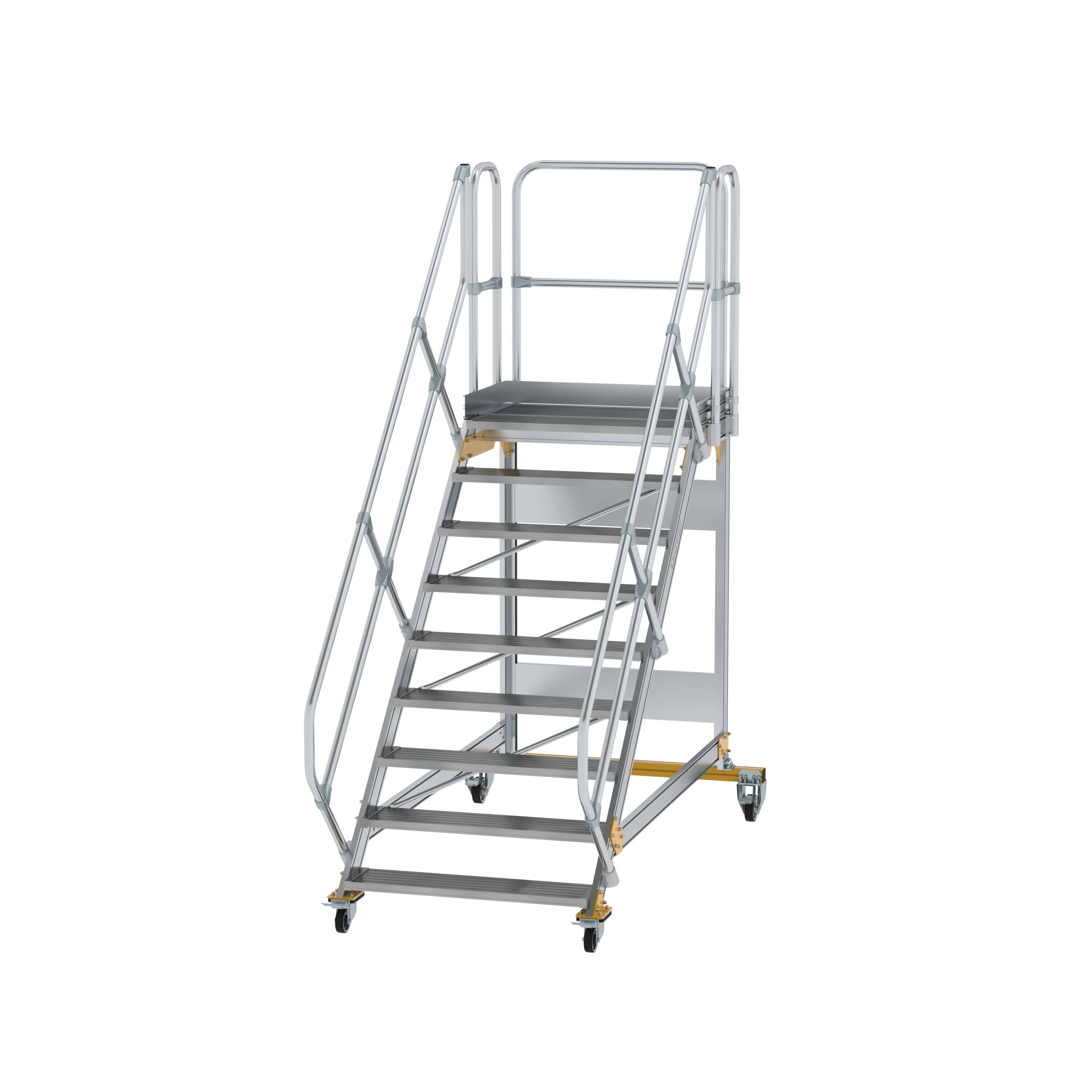 Plattformtreppe 45° fahrbar Stufenbreite 1000mm 9 Stufen Aluminium geriffelt