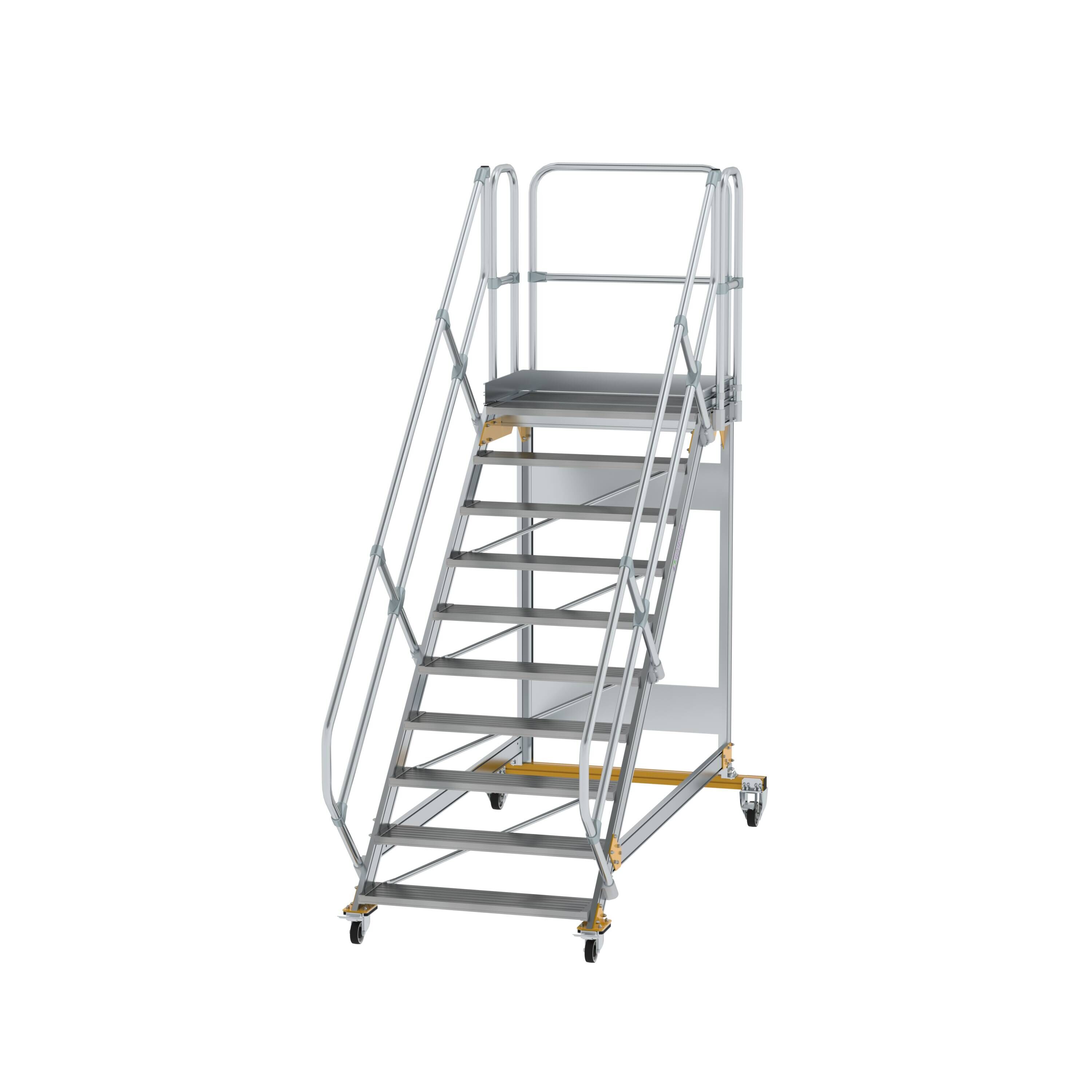 Plattformtreppe 45° fahrbar Stufenbreite 1000mm 10 Stufen Aluminium geriffelt