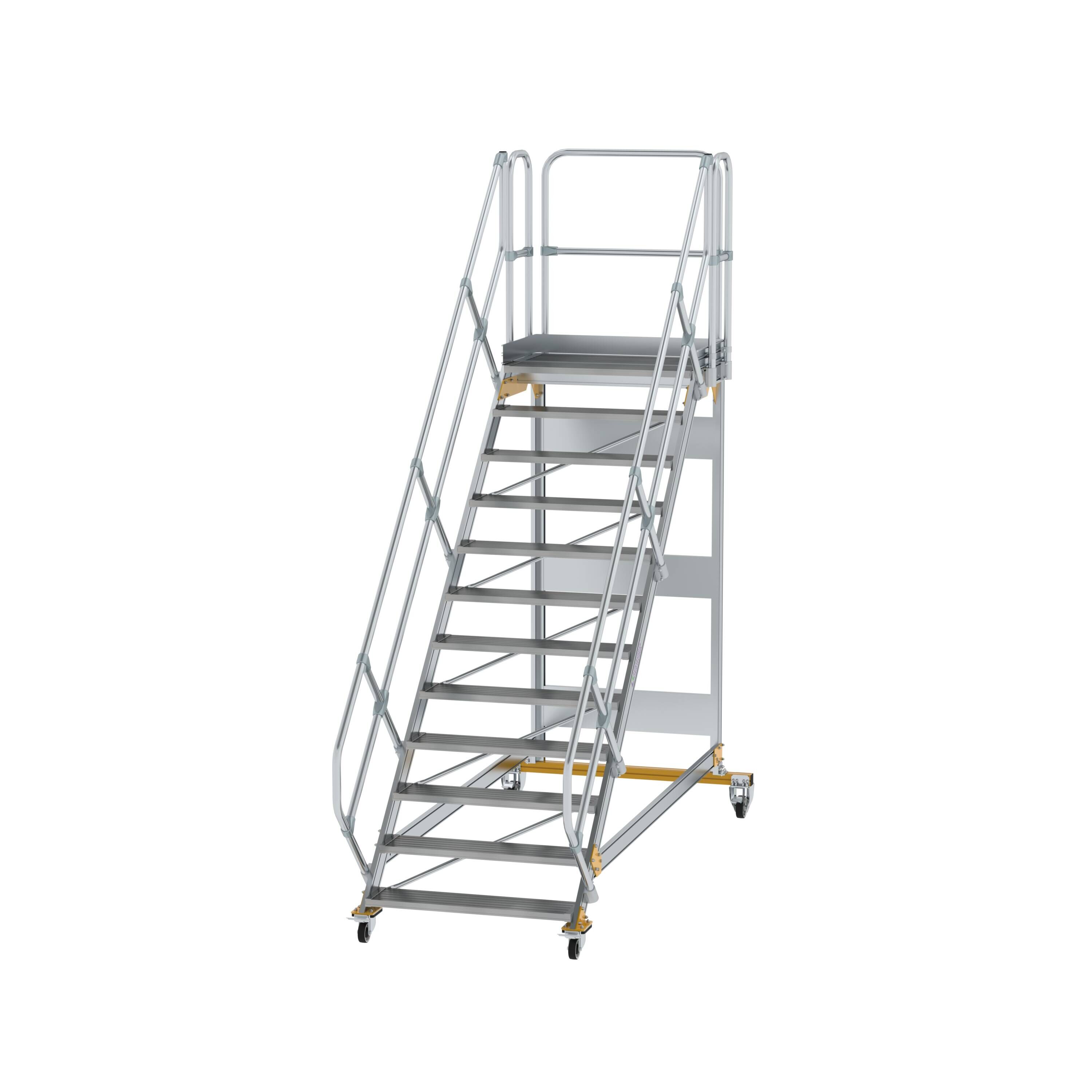 Plattformtreppe 45° fahrbar Stufenbreite 1000mm 12 Stufen Aluminium geriffelt