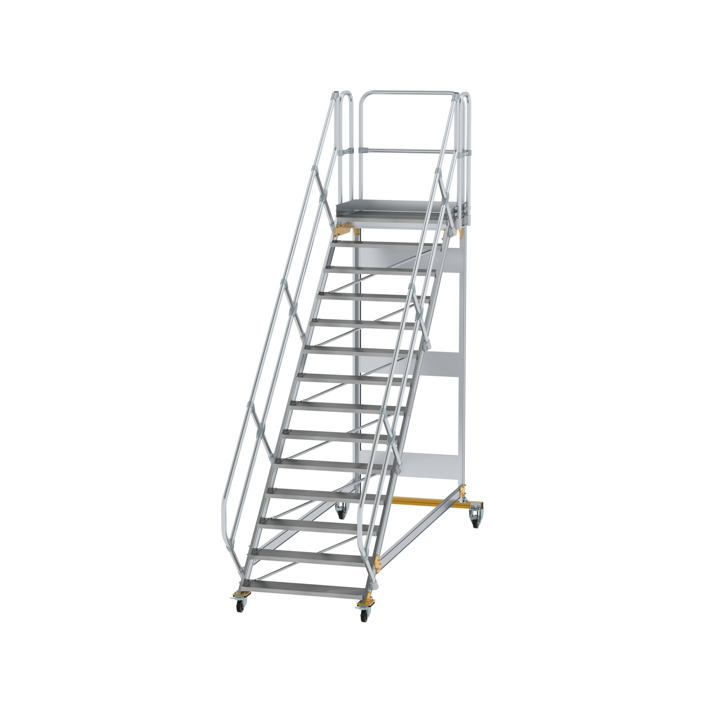 Plattformtreppe 45° fahrbar Stufenbreite 1000mm 14 Stufen Aluminium geriffelt