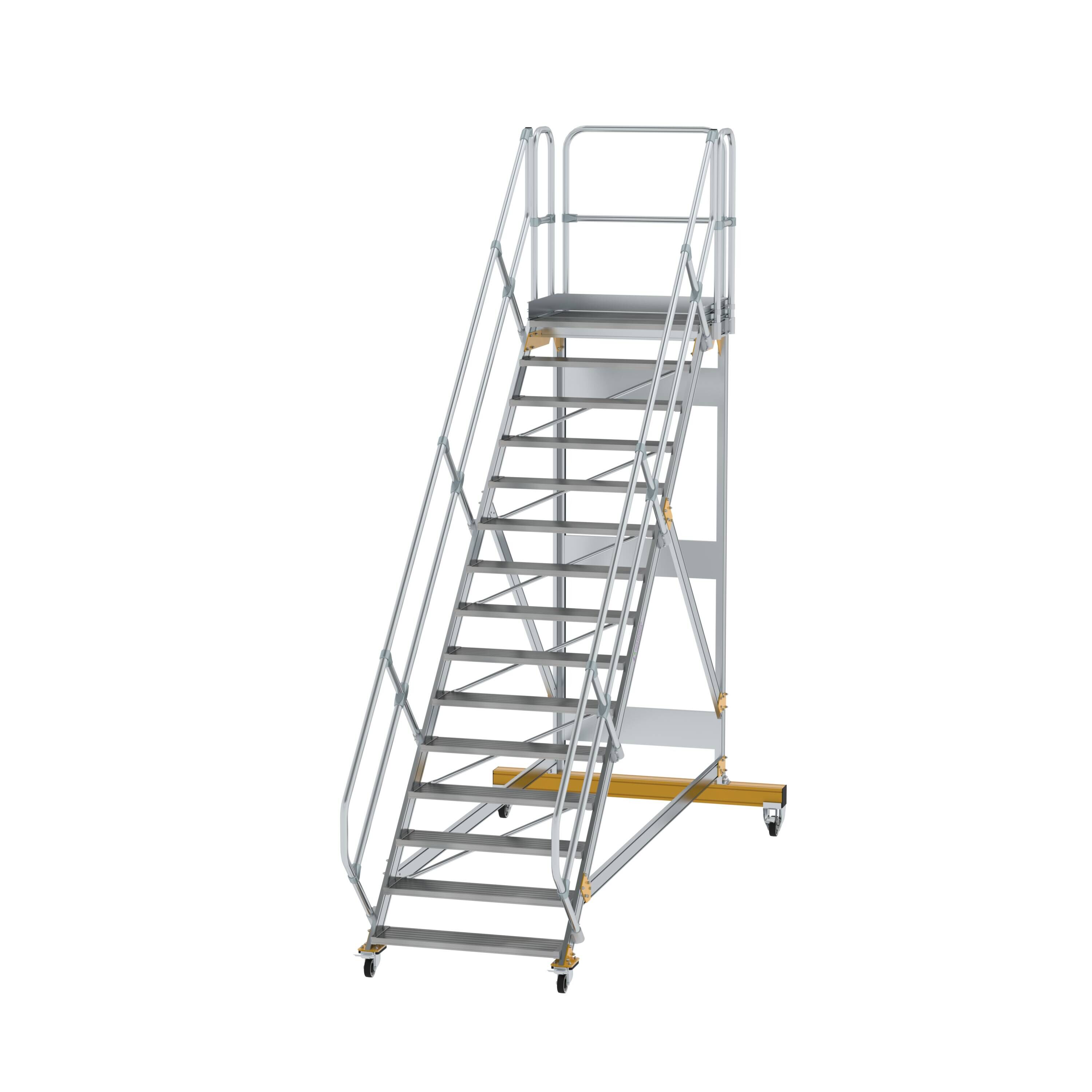Plattformtreppe 45° fahrbar Stufenbreite 1000mm 15 Stufen Aluminium geriffelt